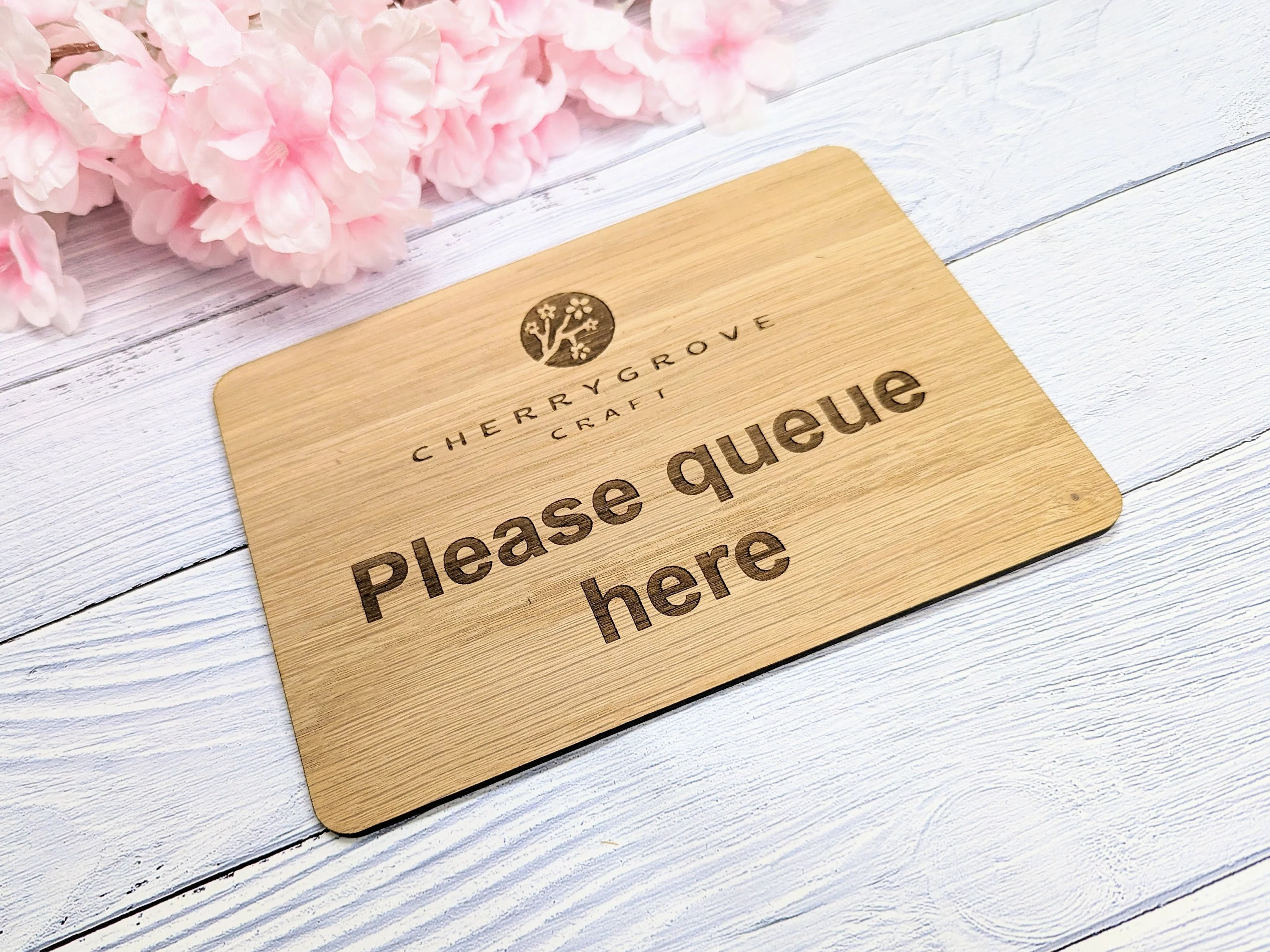 Standard or Custom "Please Queue Here" Wooden Sign | Add Your Logo | Optional Stand | Oak Veneer | Business Decor - Image 2