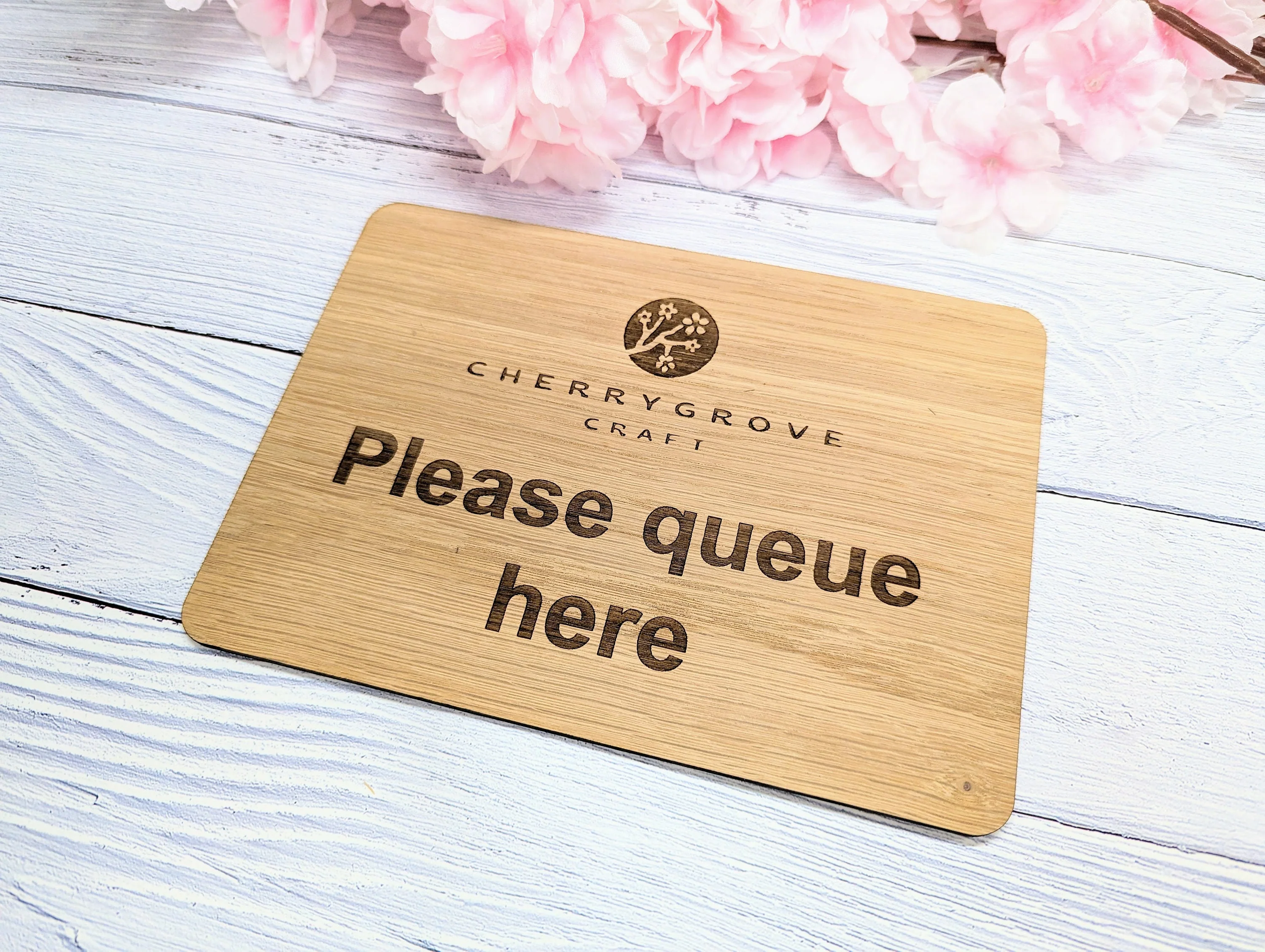 Standard or Custom "Please Queue Here" Wooden Sign | Add Your Logo | Optional Stand | Oak Veneer | Business Decor - Image 3