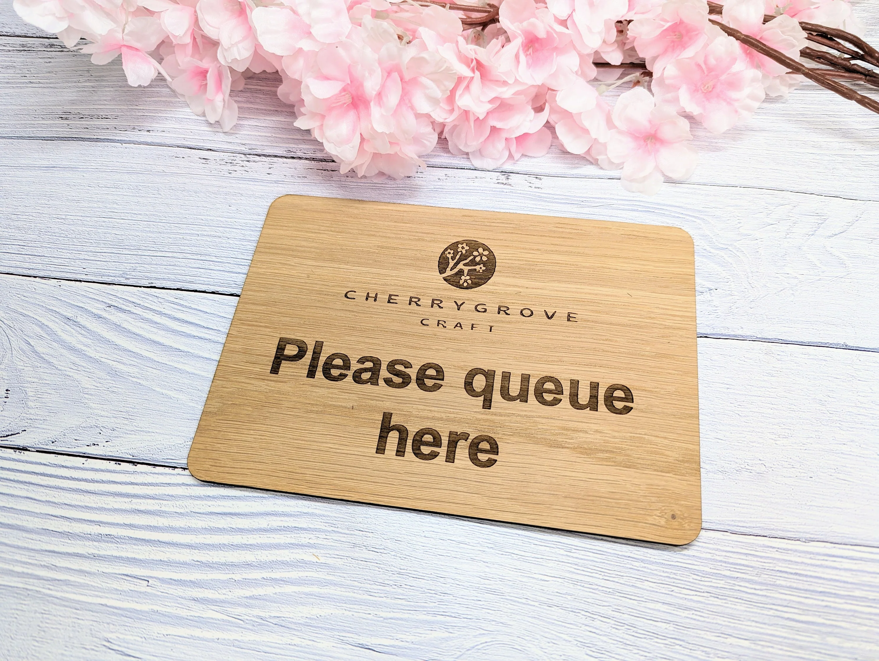 Standard or Custom "Please Queue Here" Wooden Sign | Add Your Logo | Optional Stand | Oak Veneer | Business Decor - Image 7
