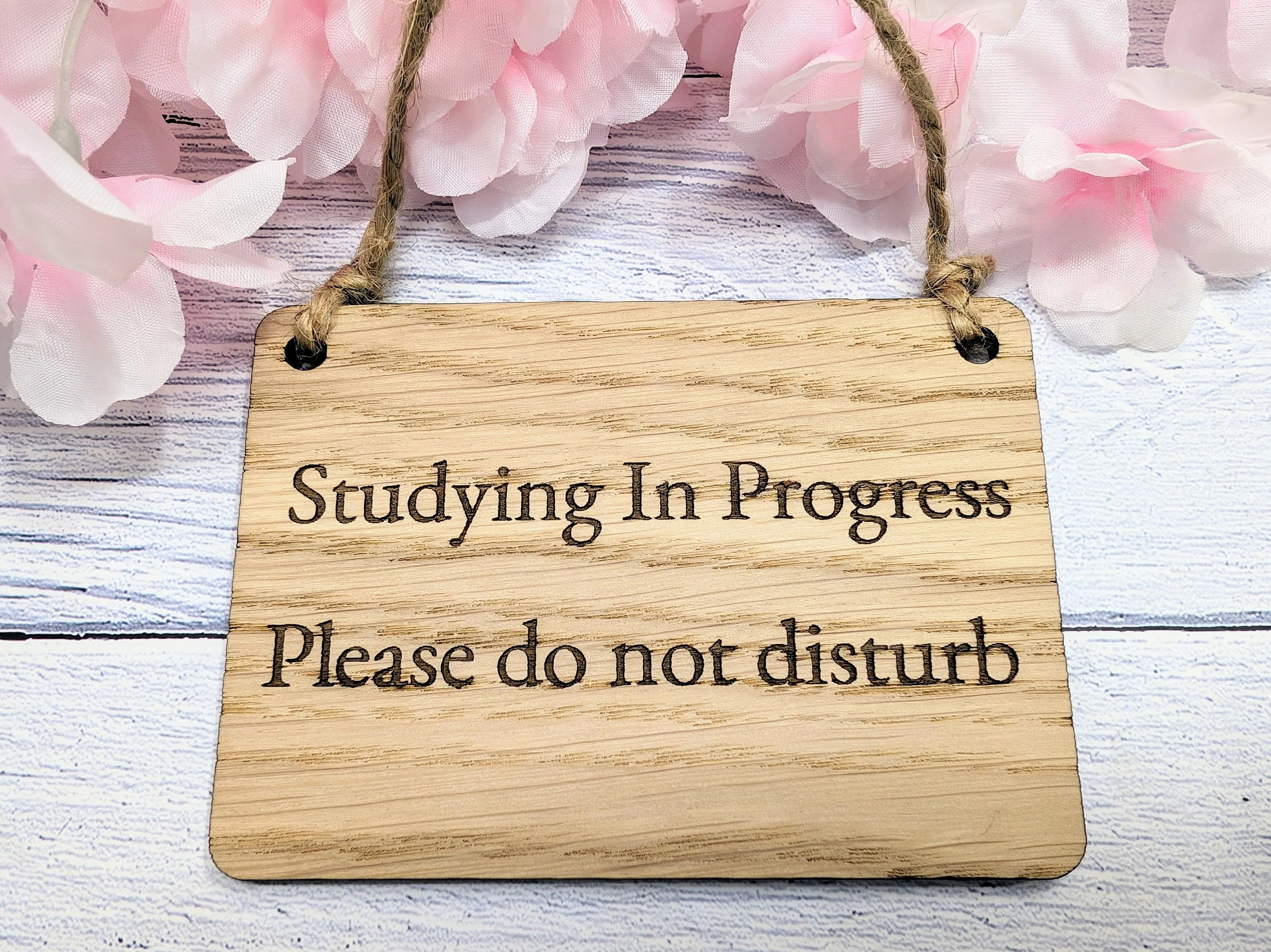Studying in Progress - Oak Door Sign, Handcrafted in Wales, Eco-Friendly Study Aid, Available in 4 Sizes - Image 2