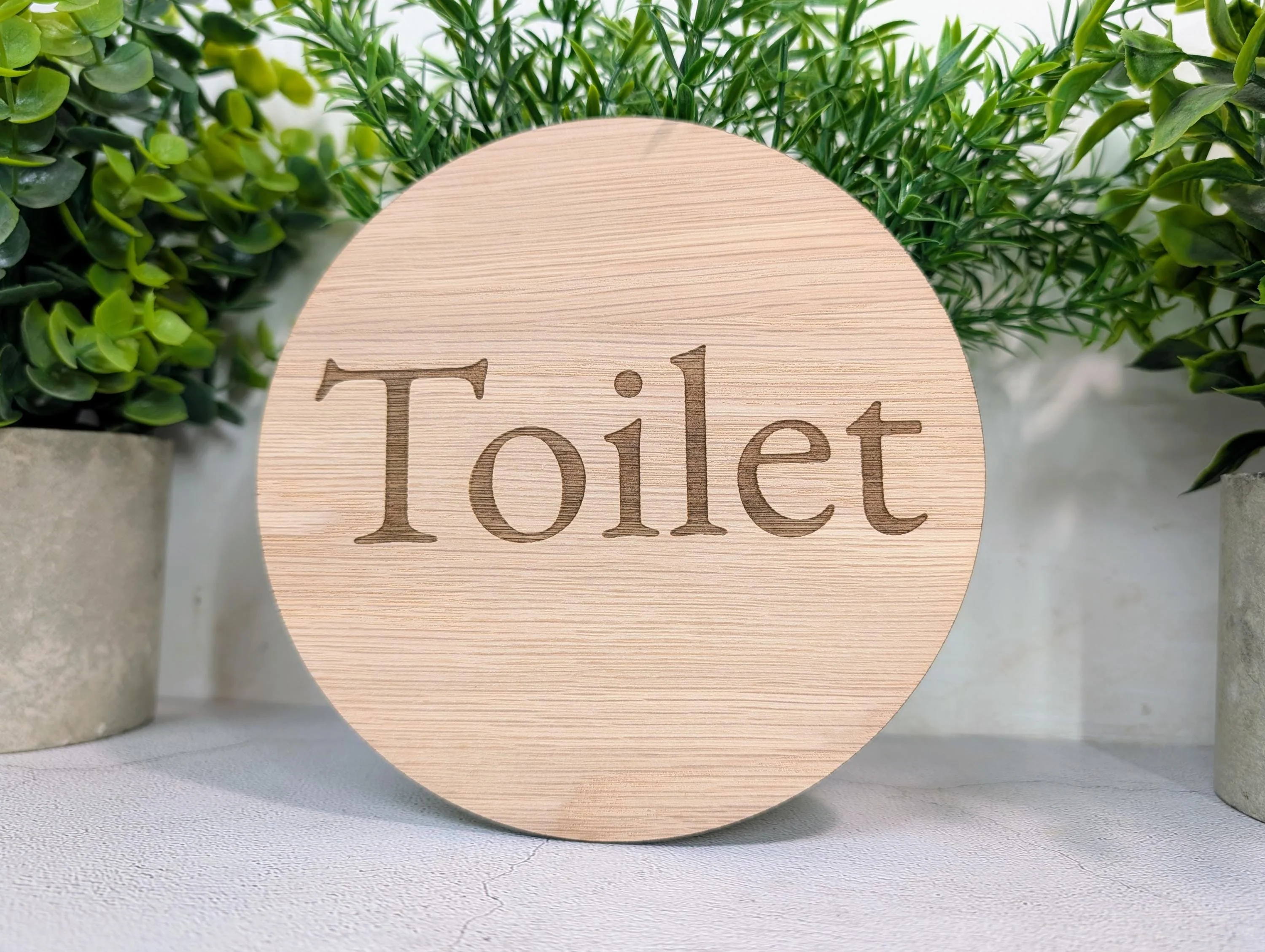 Toilet Door Sign – Circular Oak Veneered Wooden Bathroom Sign, Indoor Use Only, Handmade in Wales, Plastic-Free Packaging, 2 Sizes - Image 3