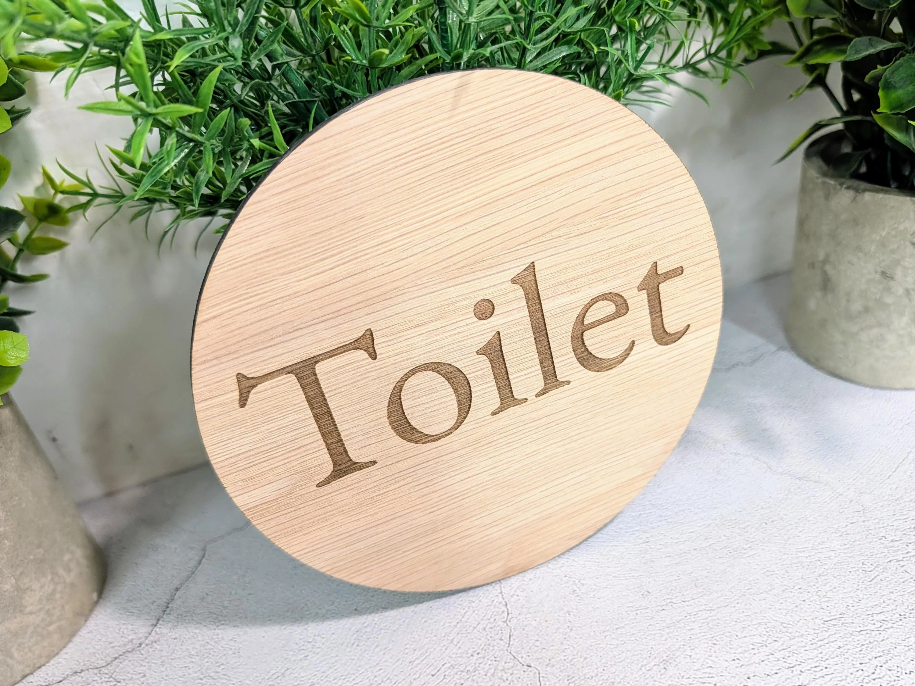 Toilet Door Sign – Circular Oak Veneered Wooden Bathroom Sign, Indoor Use Only, Handmade in Wales, Plastic-Free Packaging, 2 Sizes - Image 4