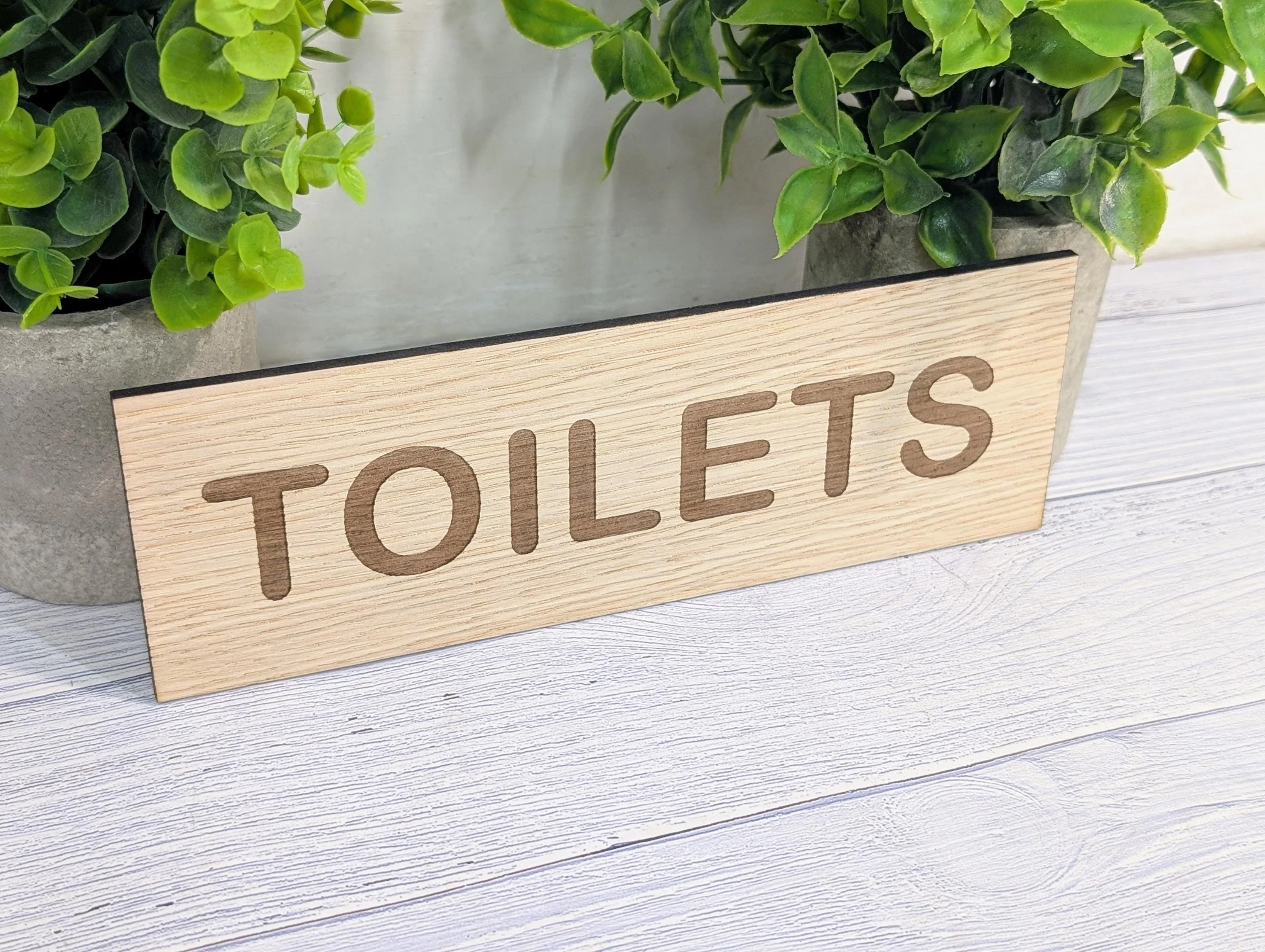 Toilets Sign – Personalised Wooden Toilet Door Sign | Custom Text Oak Veneer Wall Plaque | Private Shop Cafe Warehouse Office Signage - Image 3