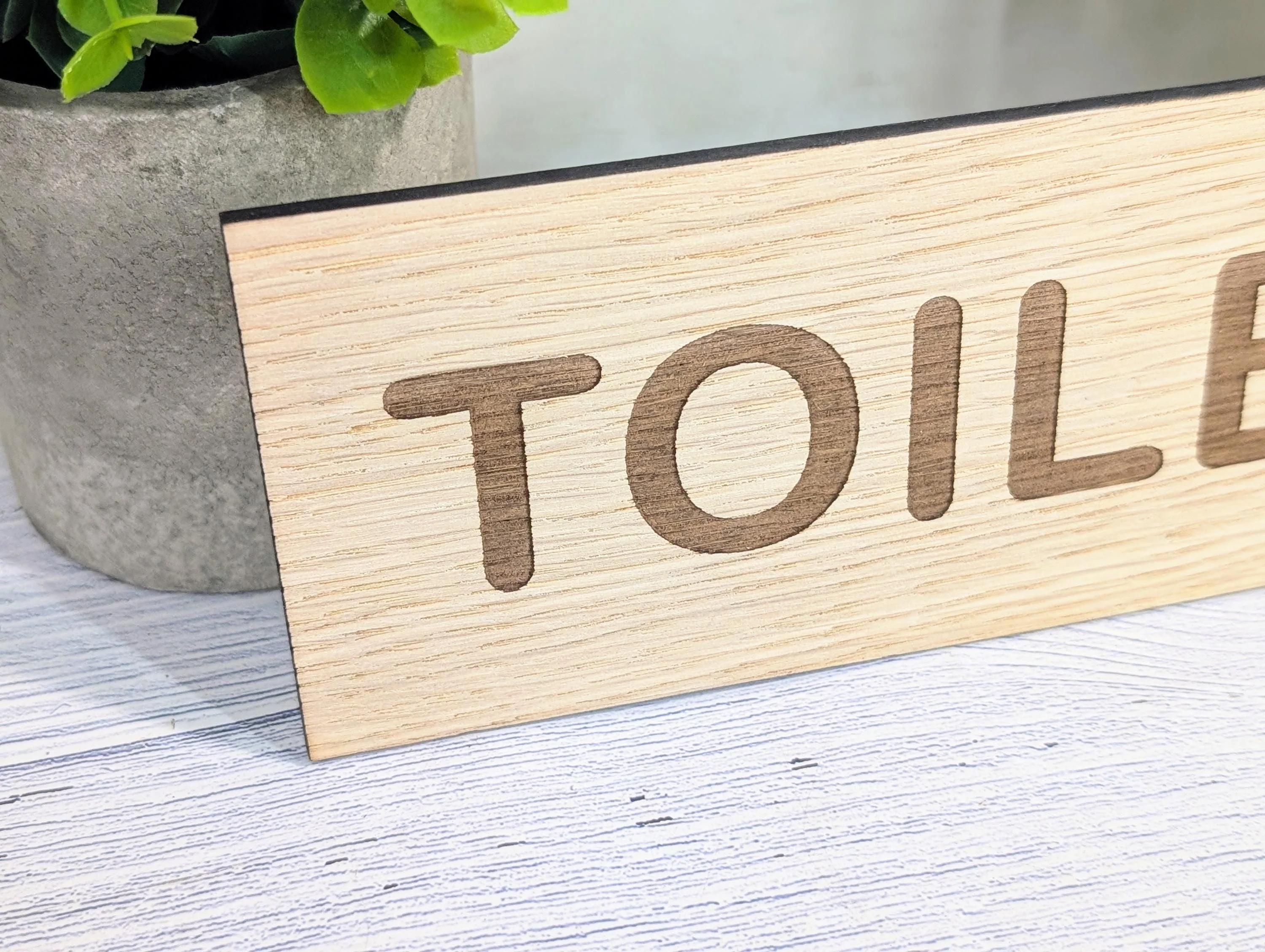 Toilets Sign – Personalised Wooden Toilet Door Sign | Custom Text Oak Veneer Wall Plaque | Private Shop Cafe Warehouse Office Signage - Image 4