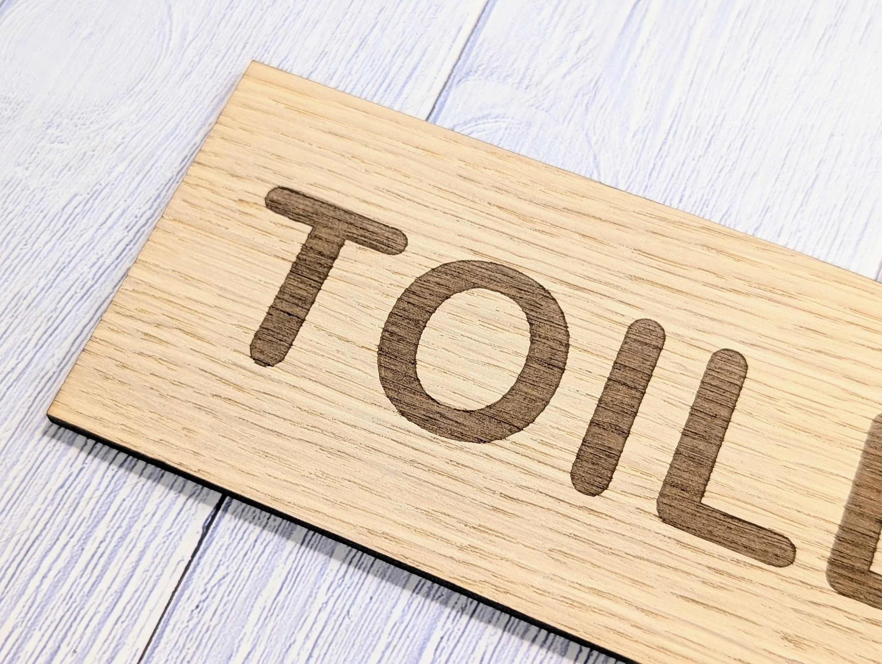 Toilets Sign – Personalised Wooden Toilet Door Sign | Custom Text Oak Veneer Wall Plaque | Private Shop Cafe Warehouse Office Signage - Image 7