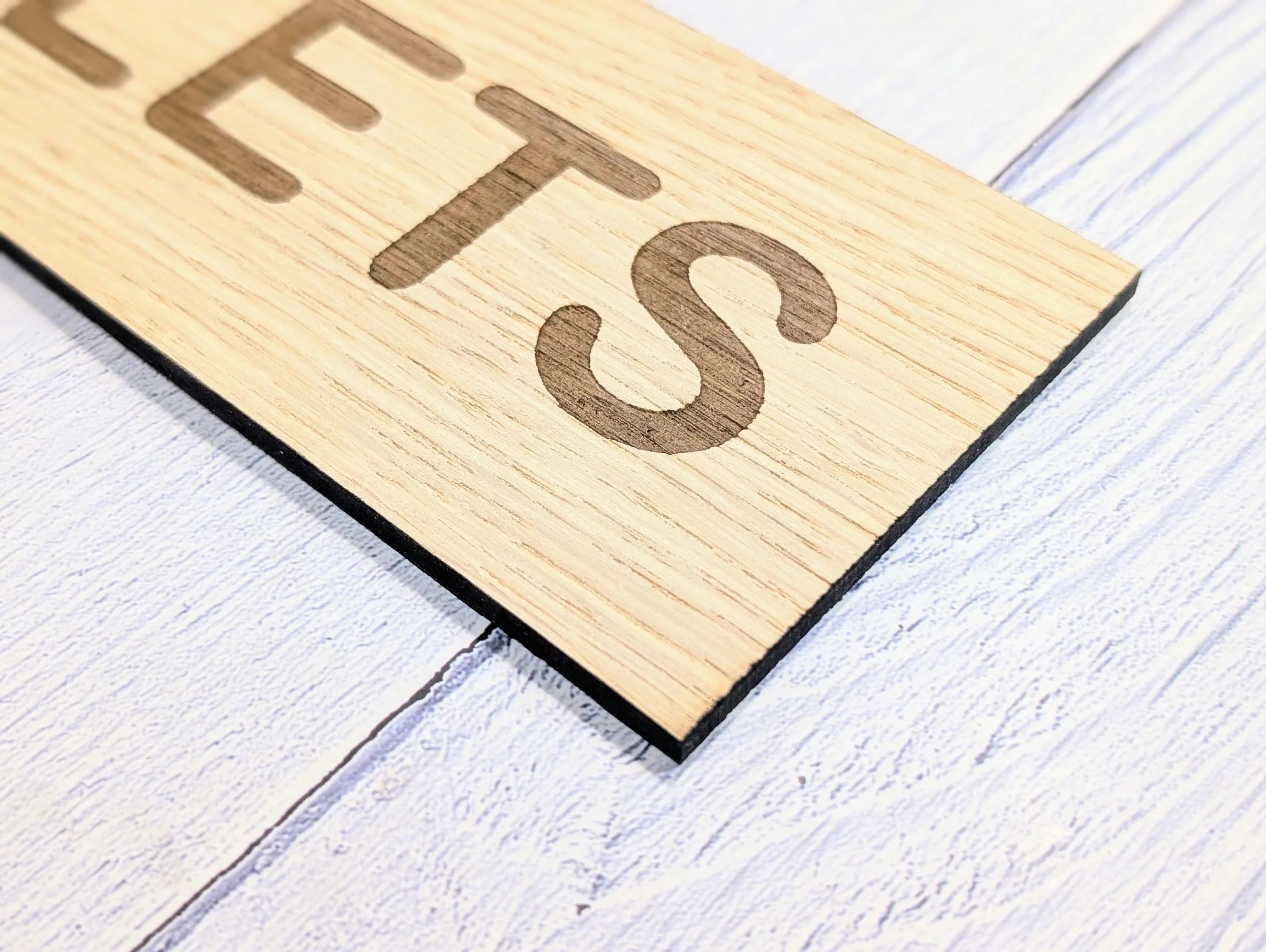 Toilets Sign – Personalised Wooden Toilet Door Sign | Custom Text Oak Veneer Wall Plaque | Private Shop Cafe Warehouse Office Signage - Image 9