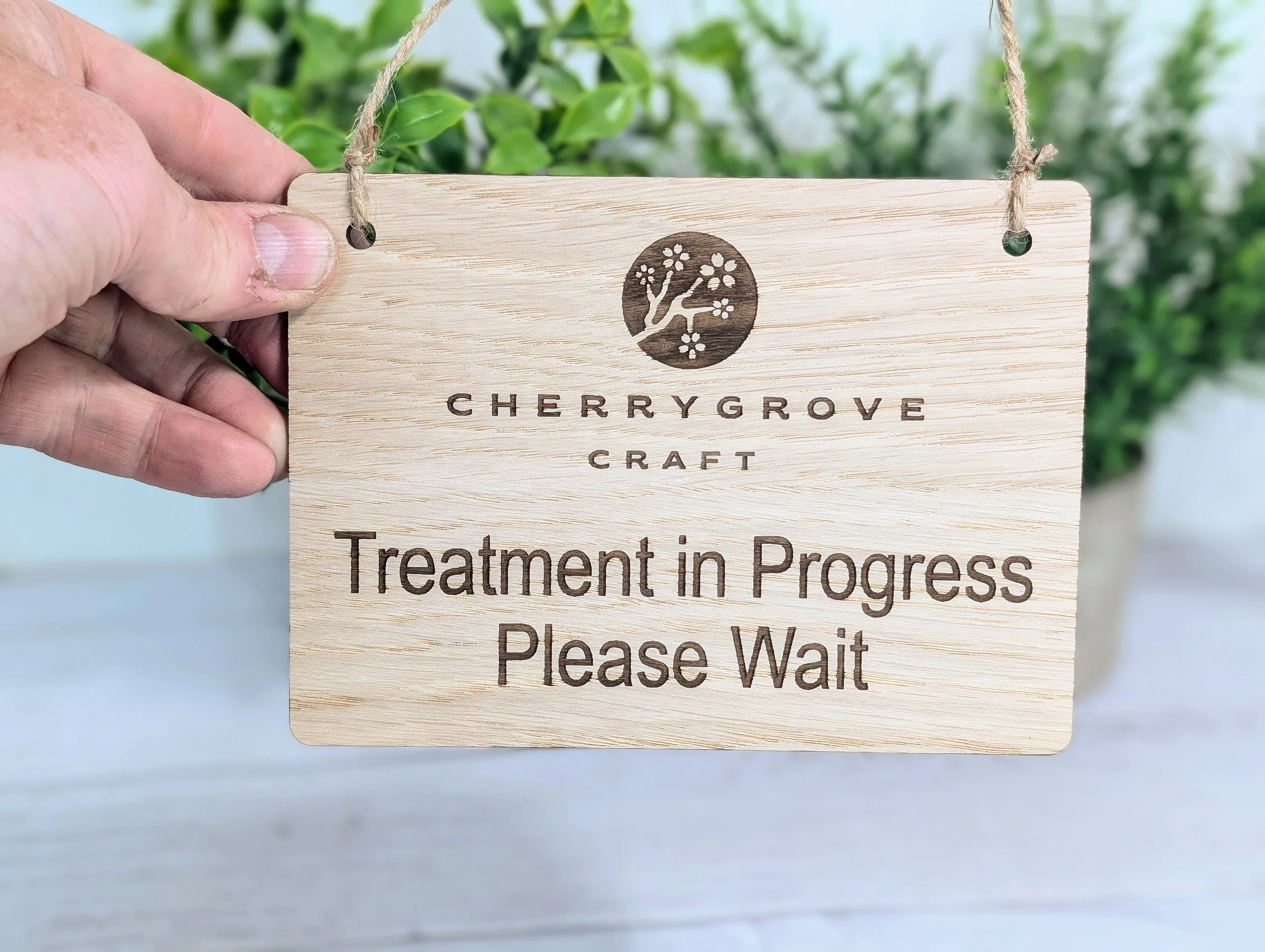 Treatment in Progress, Please Wait - Custom Wood Hanging Sign - 4 Sizes, Add Your Text or Logo, Personalised Wooden Signage, Oak Door Sign - Image 2
