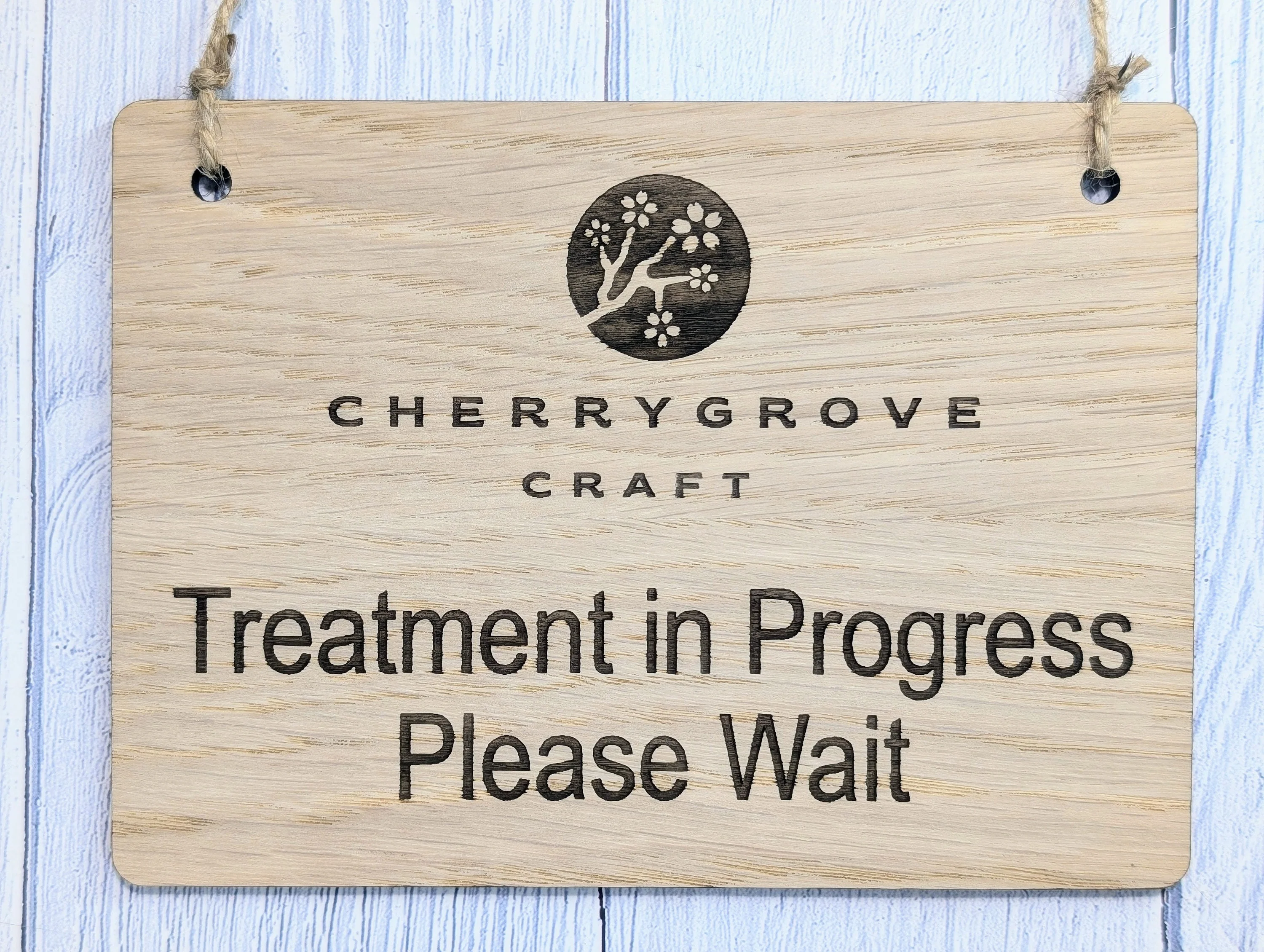 Treatment in Progress, Please Wait - Custom Wood Hanging Sign - 4 Sizes, Add Your Text or Logo, Personalised Wooden Signage, Oak Door Sign - Image 5