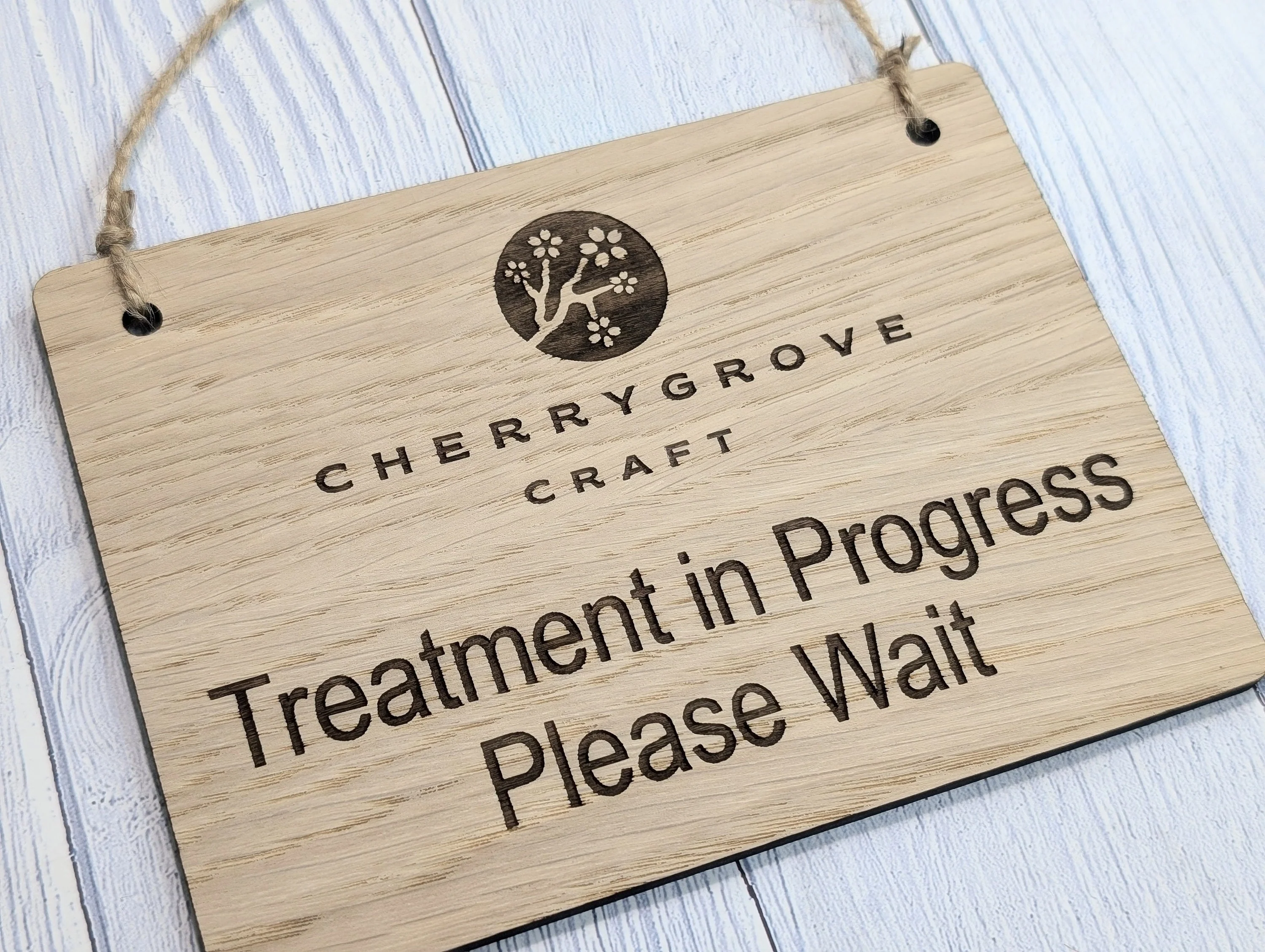 Treatment in Progress, Please Wait - Custom Wood Hanging Sign - 4 Sizes, Add Your Text or Logo, Personalised Wooden Signage, Oak Door Sign - Image 6