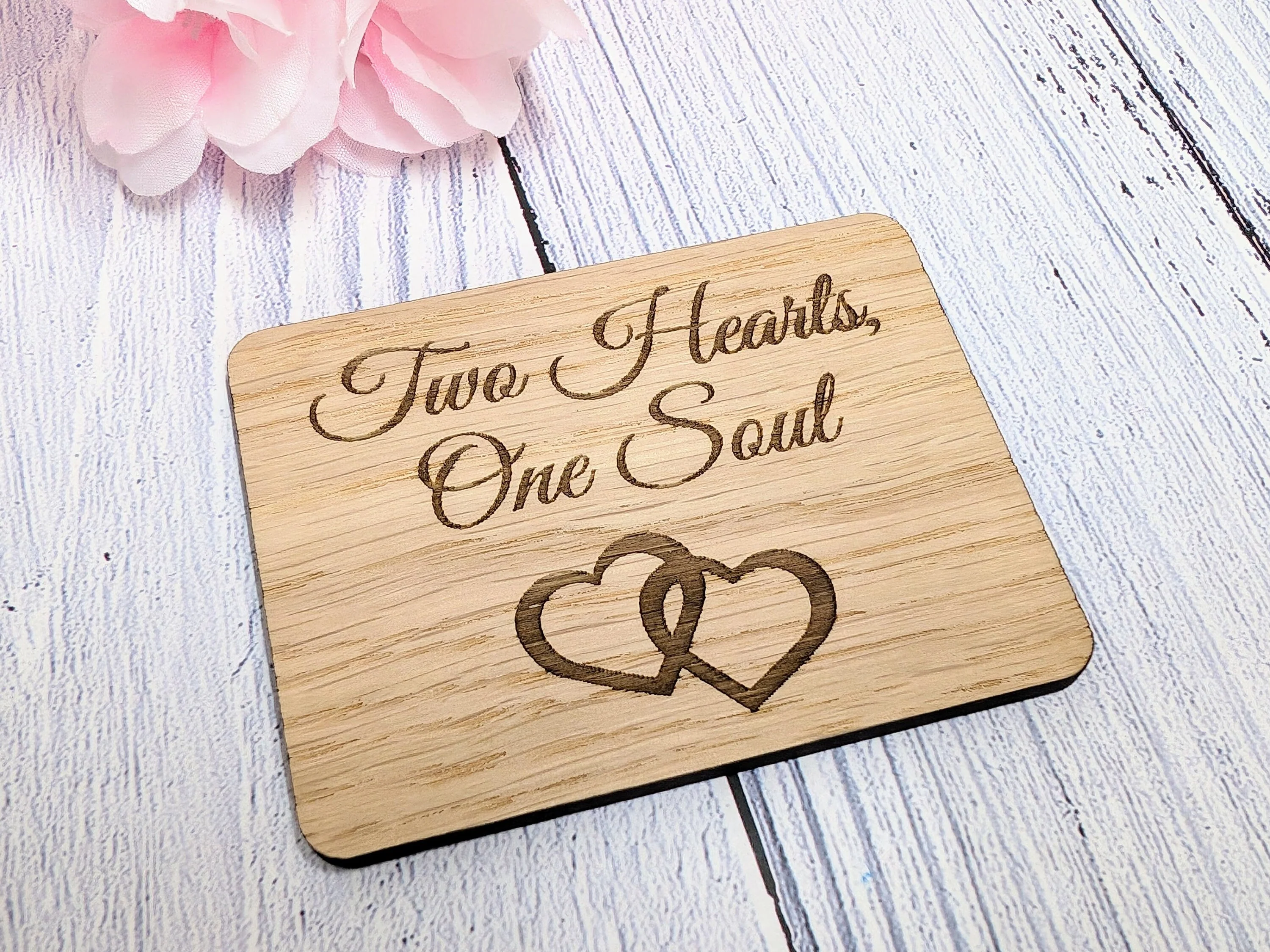 Two Hearts One Soul - Wooden Fridge Magnet with Interlocking Hearts - Romantic Gift - Image 4
