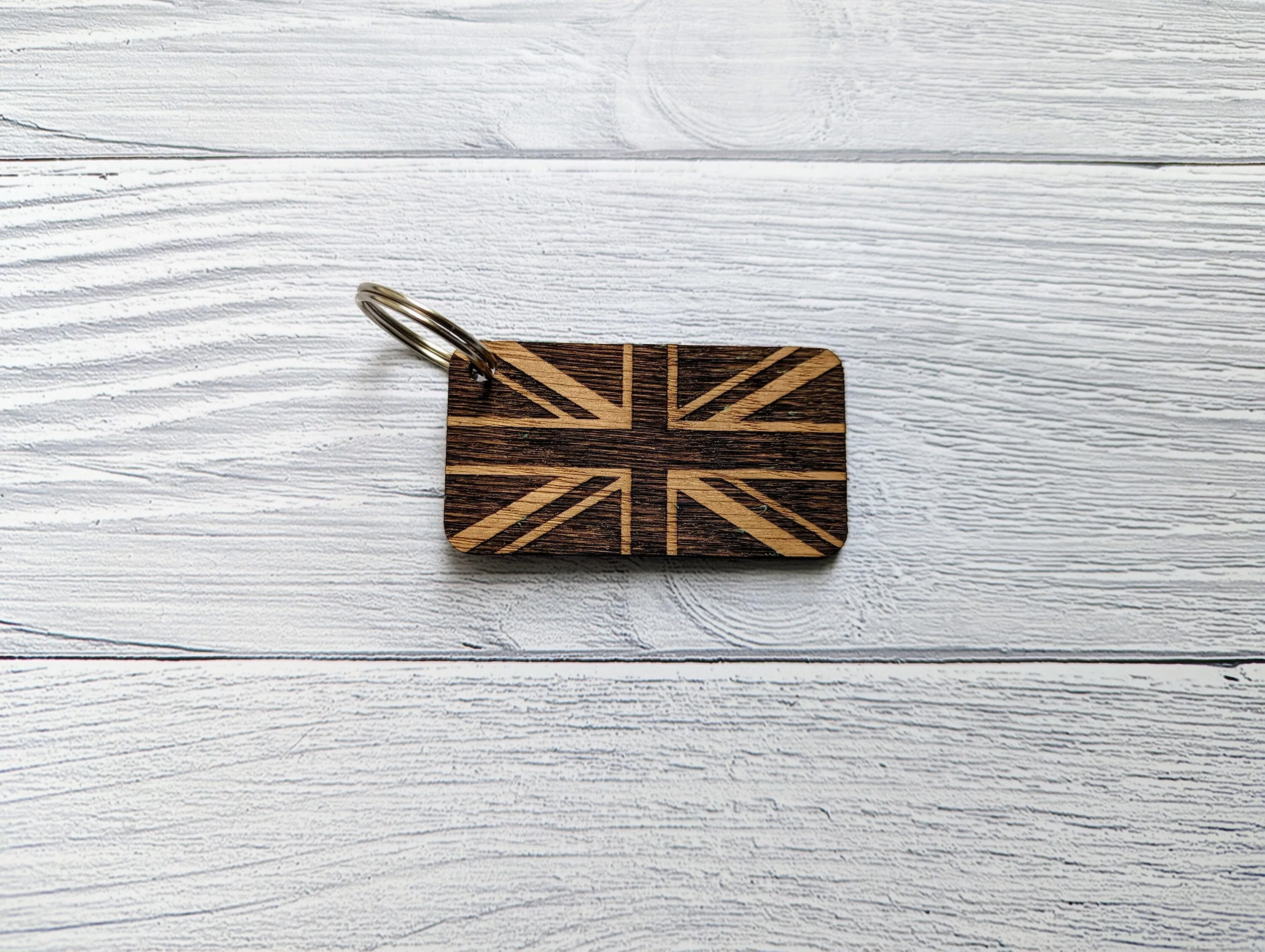 Union Jack Keyrings, Union Jack Gift, Oak