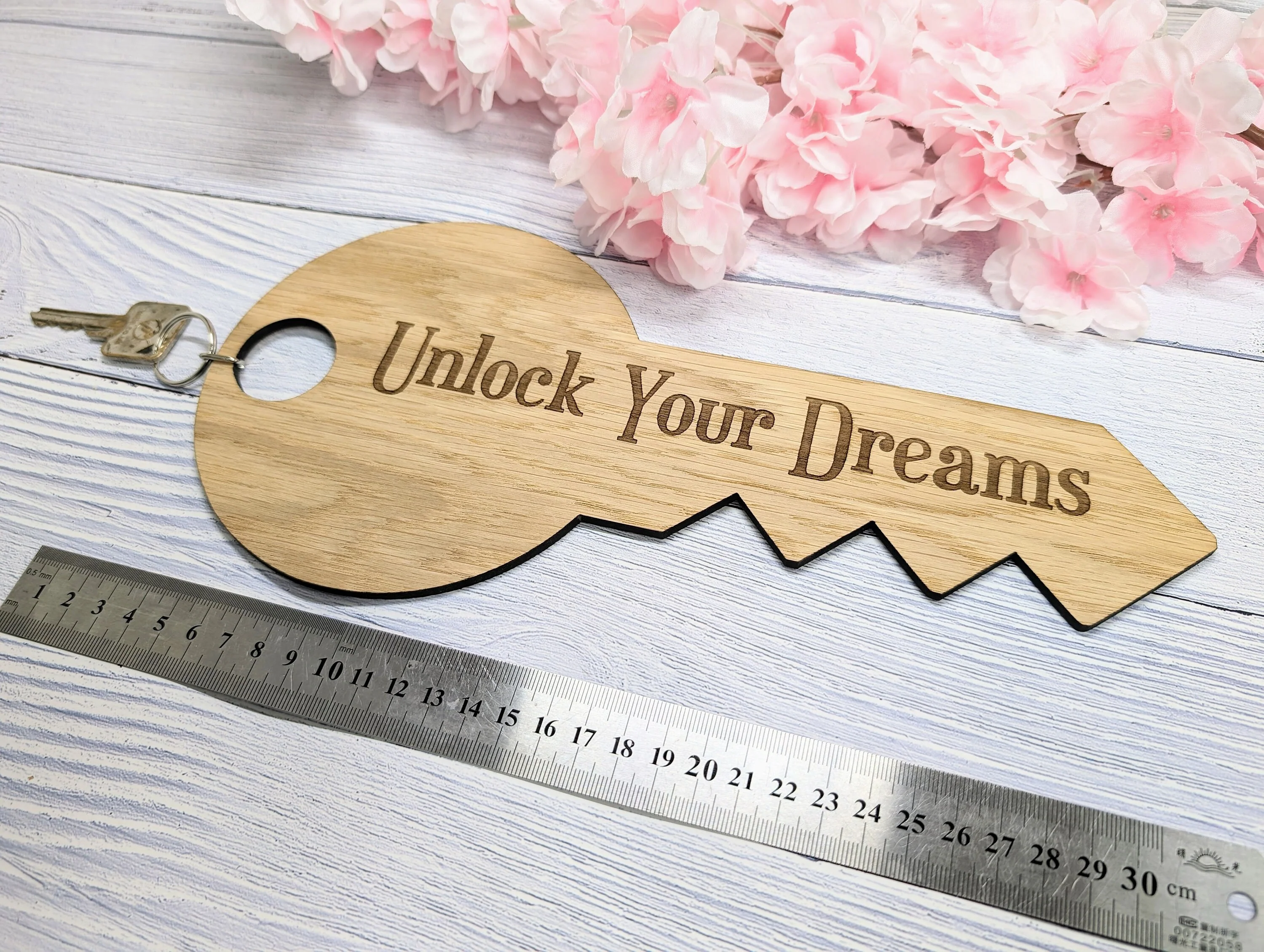 Unlock Your Dreams - Oversized Key-Shaped Wooden Keyring - Inspirational Accessory - Image 2