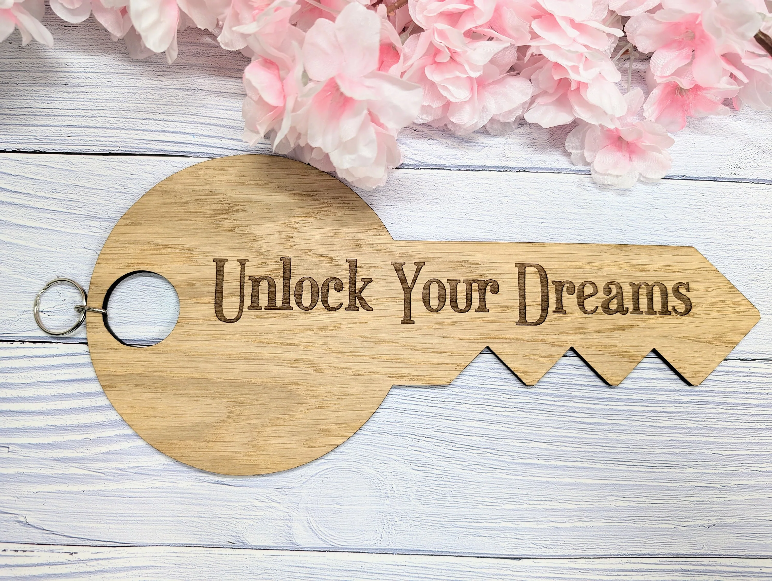 Unlock Your Dreams - Oversized Key-Shaped Wooden Keyring - Inspirational Accessory - Image 3