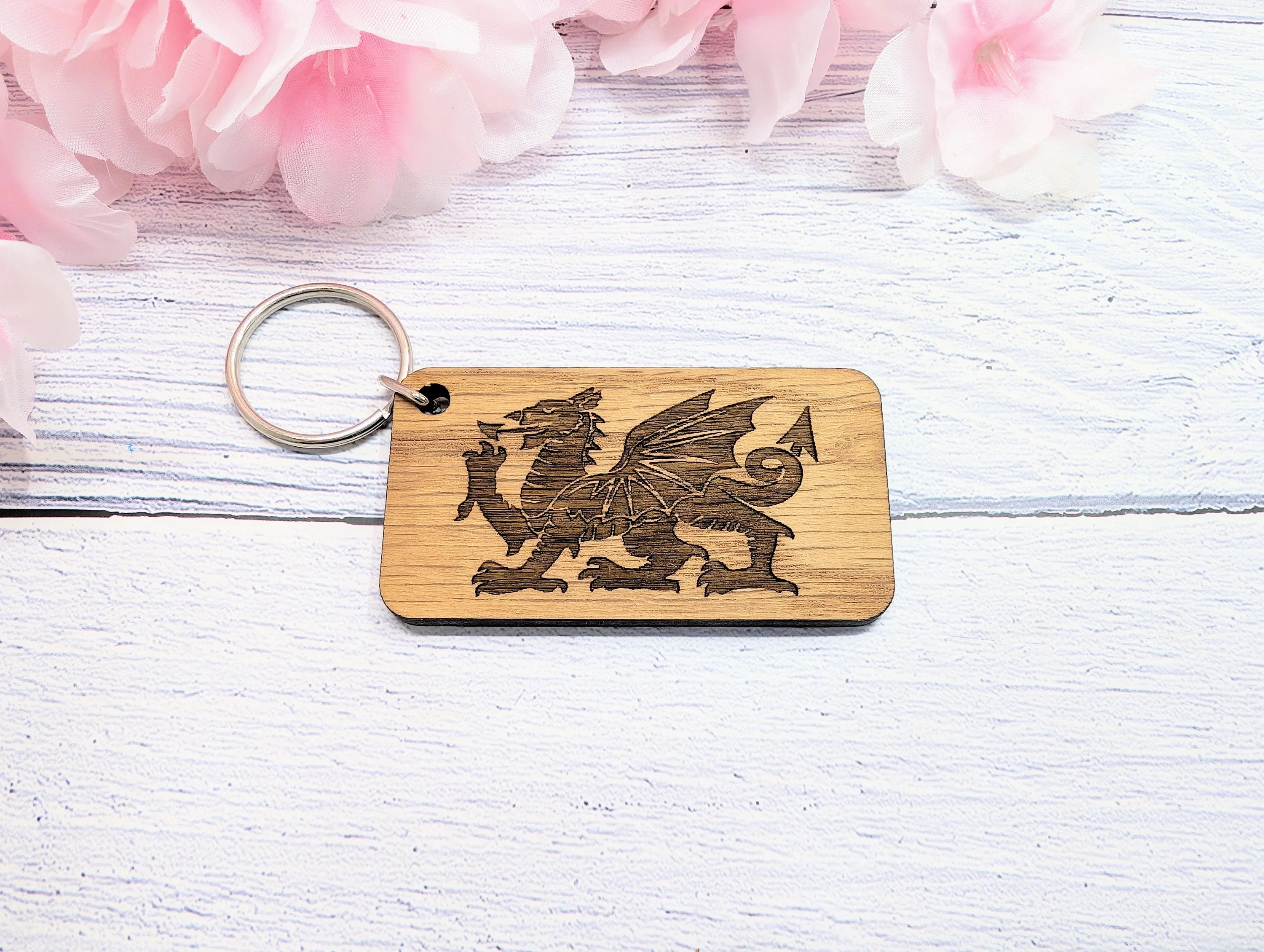 Wales Keyrings, Welsh Gifts, Welsh Dragon, Oak - Image 2
