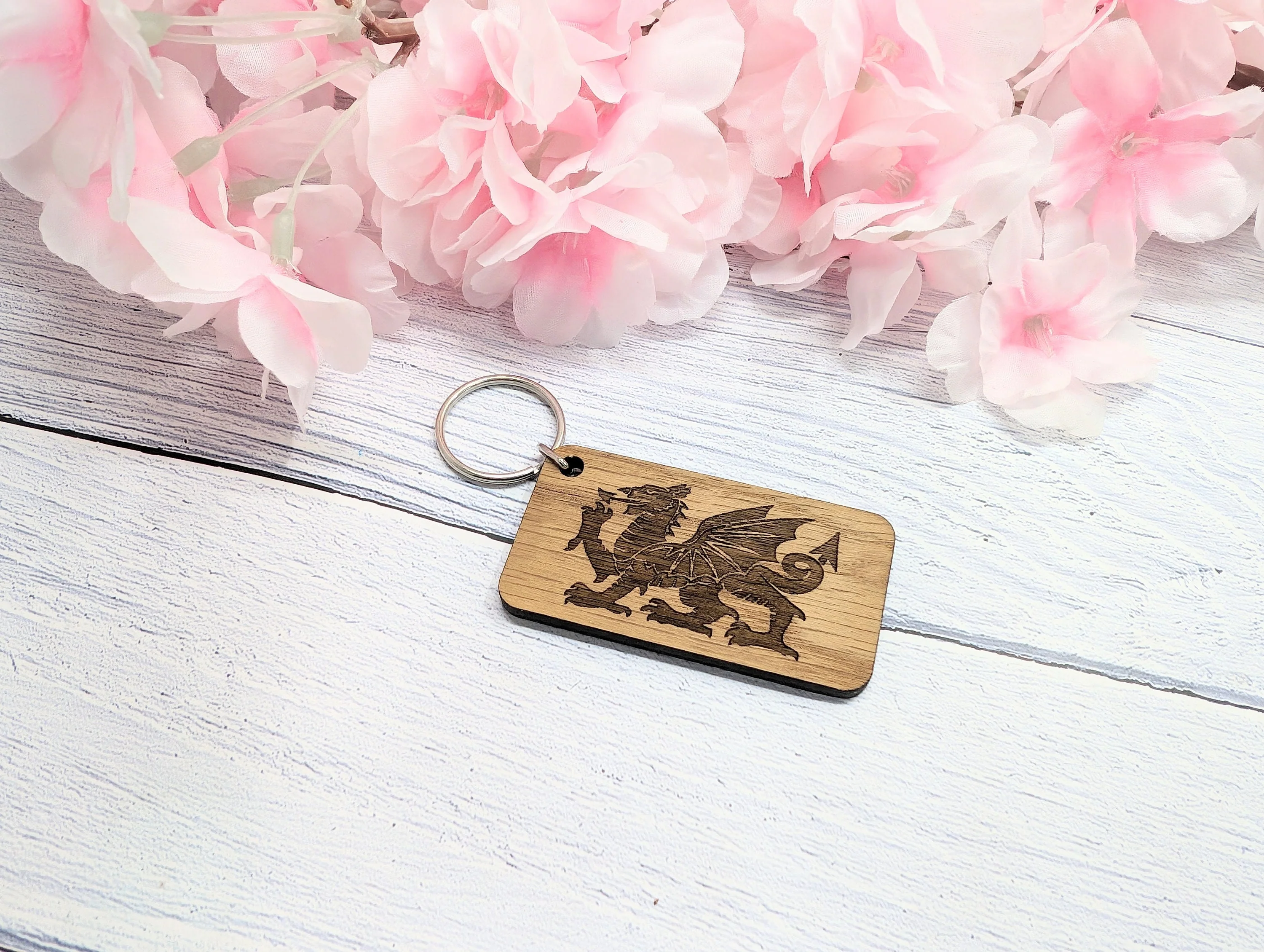 Wales Keyrings, Welsh Gifts, Welsh Dragon, Oak - Image 3