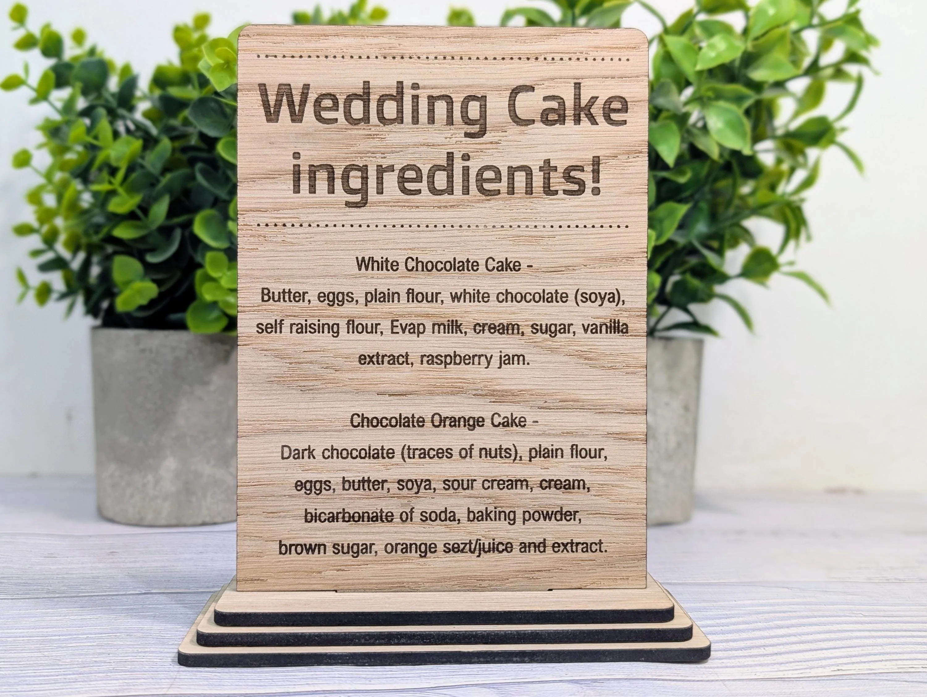 Wedding Cake Food Allergy Sign – Custom Engraved Personalised Wooden Safety Notice, Catering, Baking, Intolerance & Coeliac Info for Events - Image 4