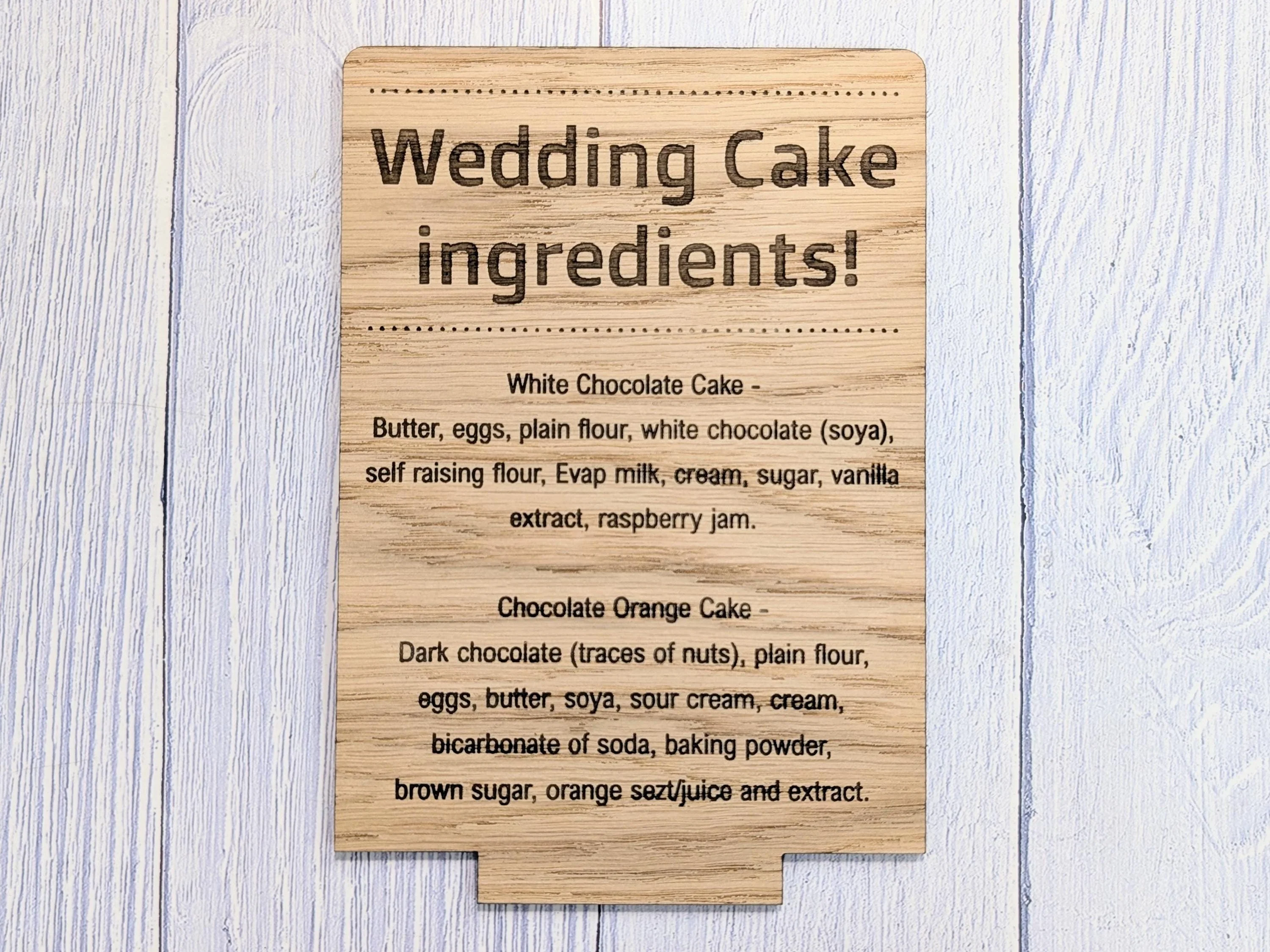Wedding Cake Food Allergy Sign – Custom Engraved Personalised Wooden Safety Notice, Catering, Baking, Intolerance & Coeliac Info for Events - Image 5