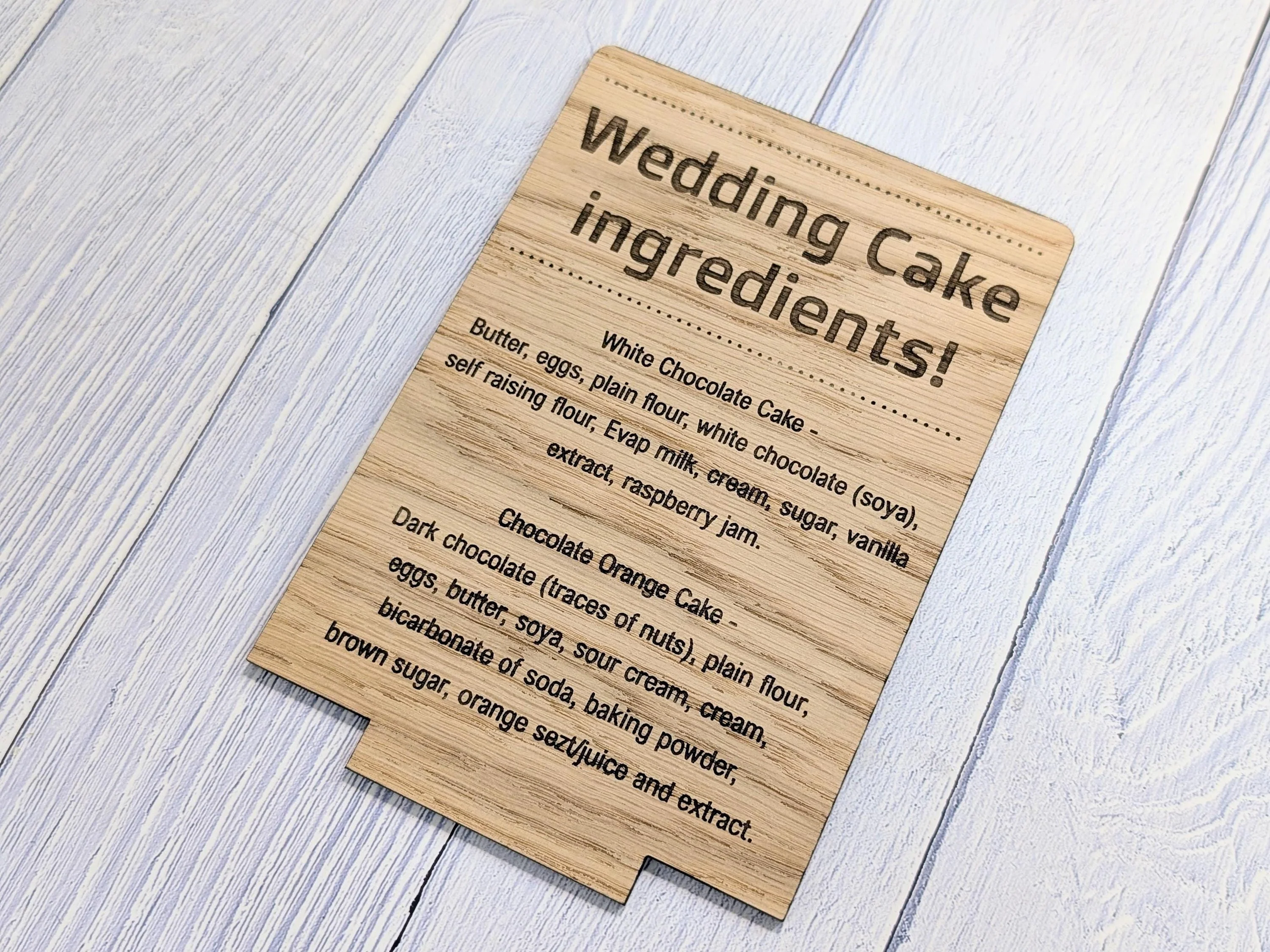 Wedding Cake Food Allergy Sign – Custom Engraved Personalised Wooden Safety Notice, Catering, Baking, Intolerance & Coeliac Info for Events - Image 6