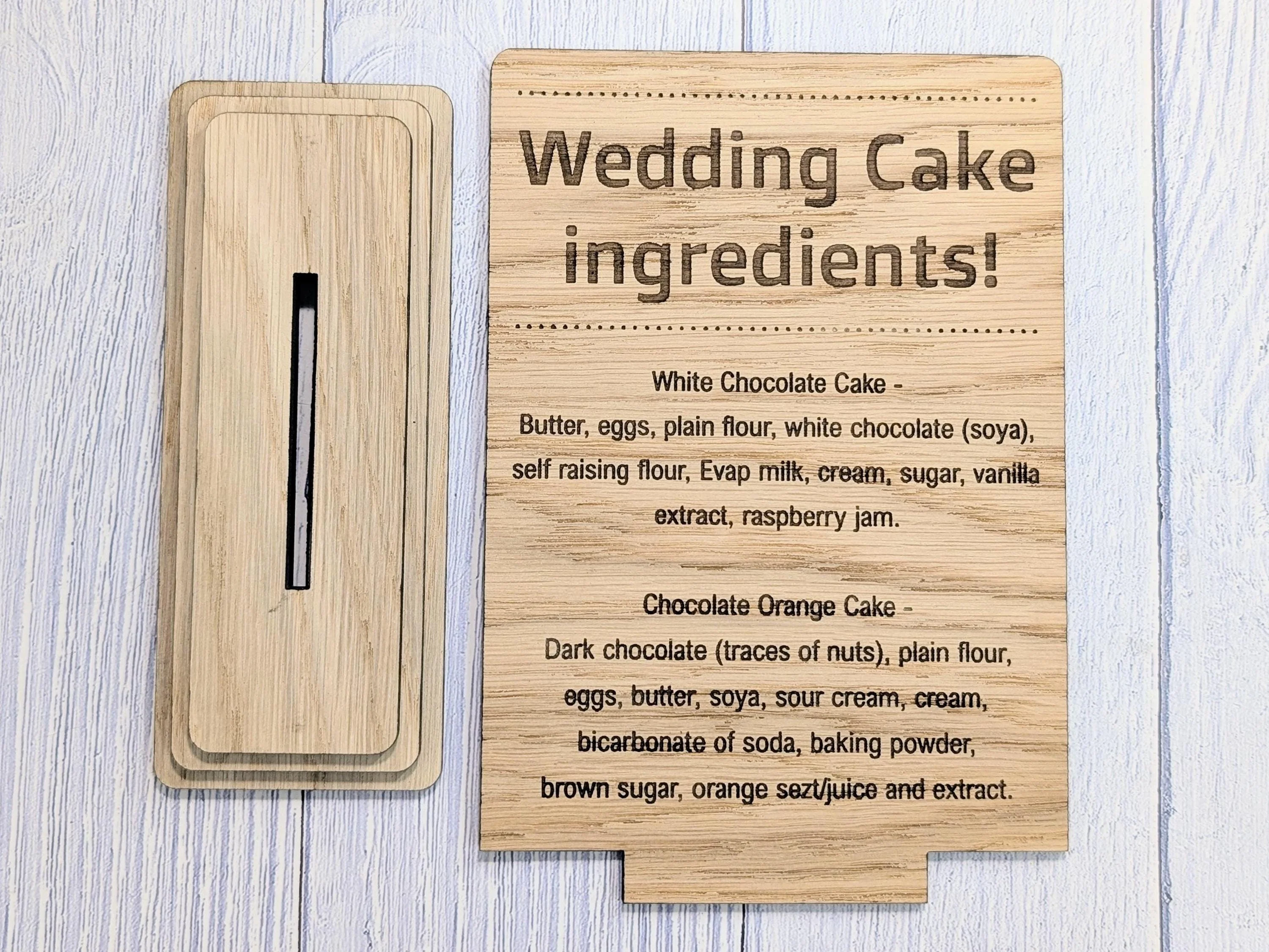 Wedding Cake Food Allergy Sign – Custom Engraved Personalised Wooden Safety Notice, Catering, Baking, Intolerance & Coeliac Info for Events - Image 9