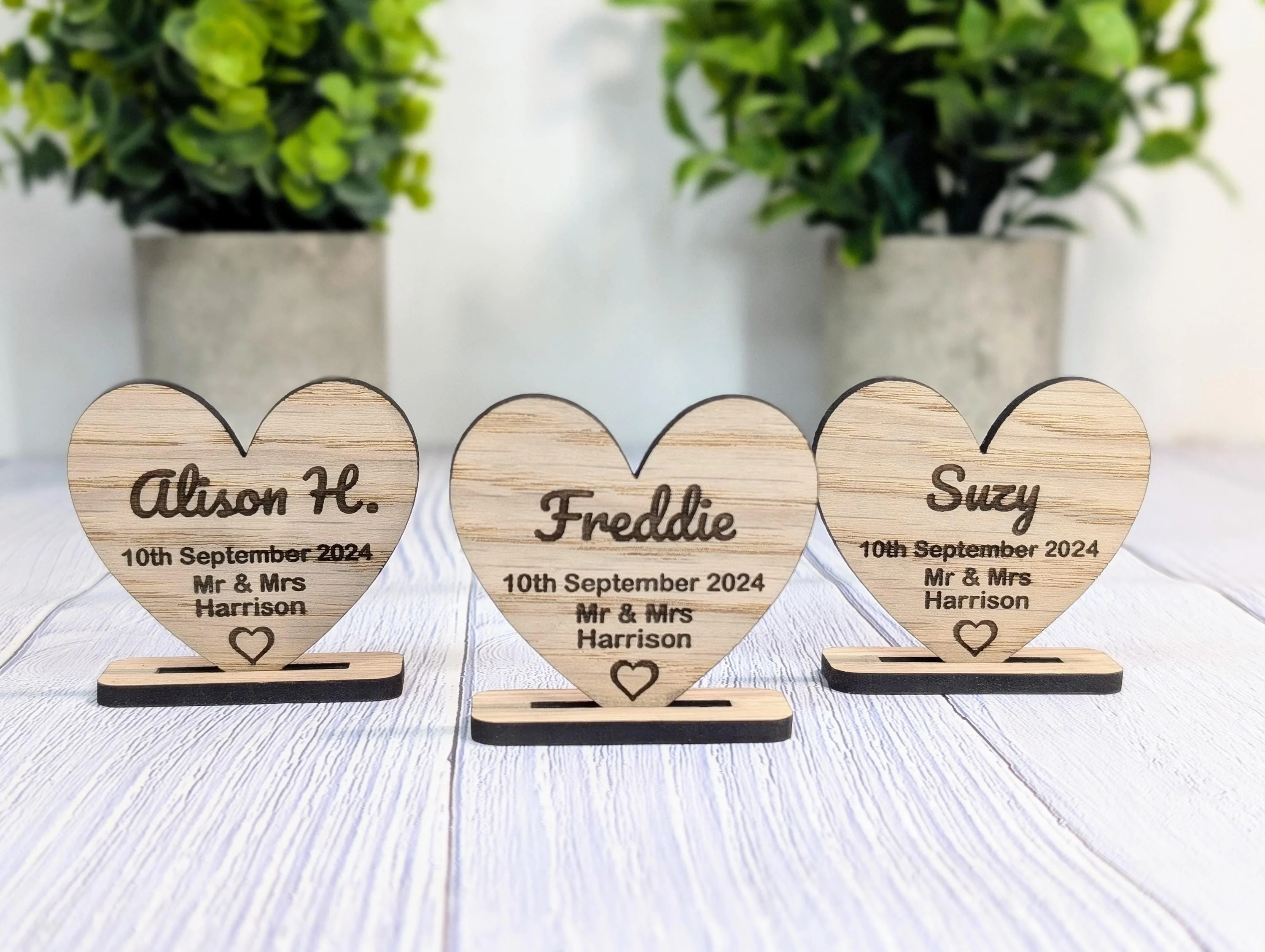 Wedding Wooden Name Place Cards, Personalised | Custom Place Name Hearts | Freestanding Table Cards | Place Setting | Wedding Favours - Image 3