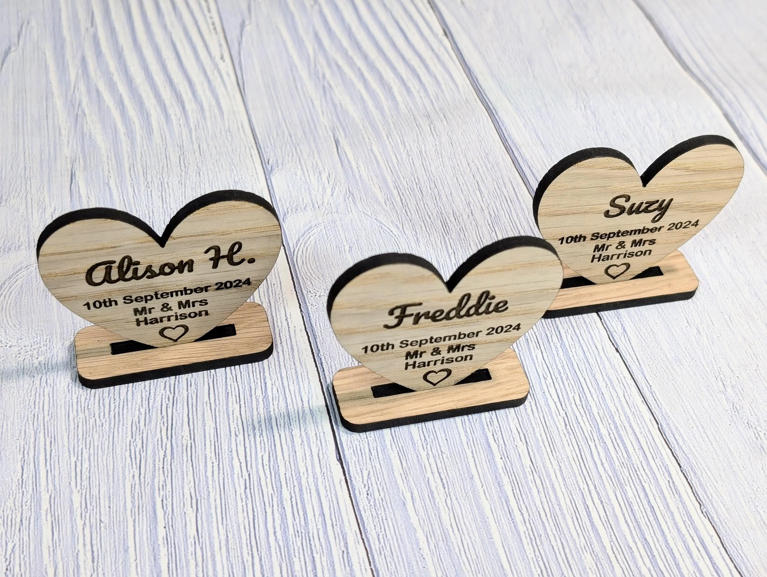 Wedding Wooden Name Place Cards, Personalised | Custom Place Name Hearts | Freestanding Table Cards | Place Setting | Wedding Favours - Image 4