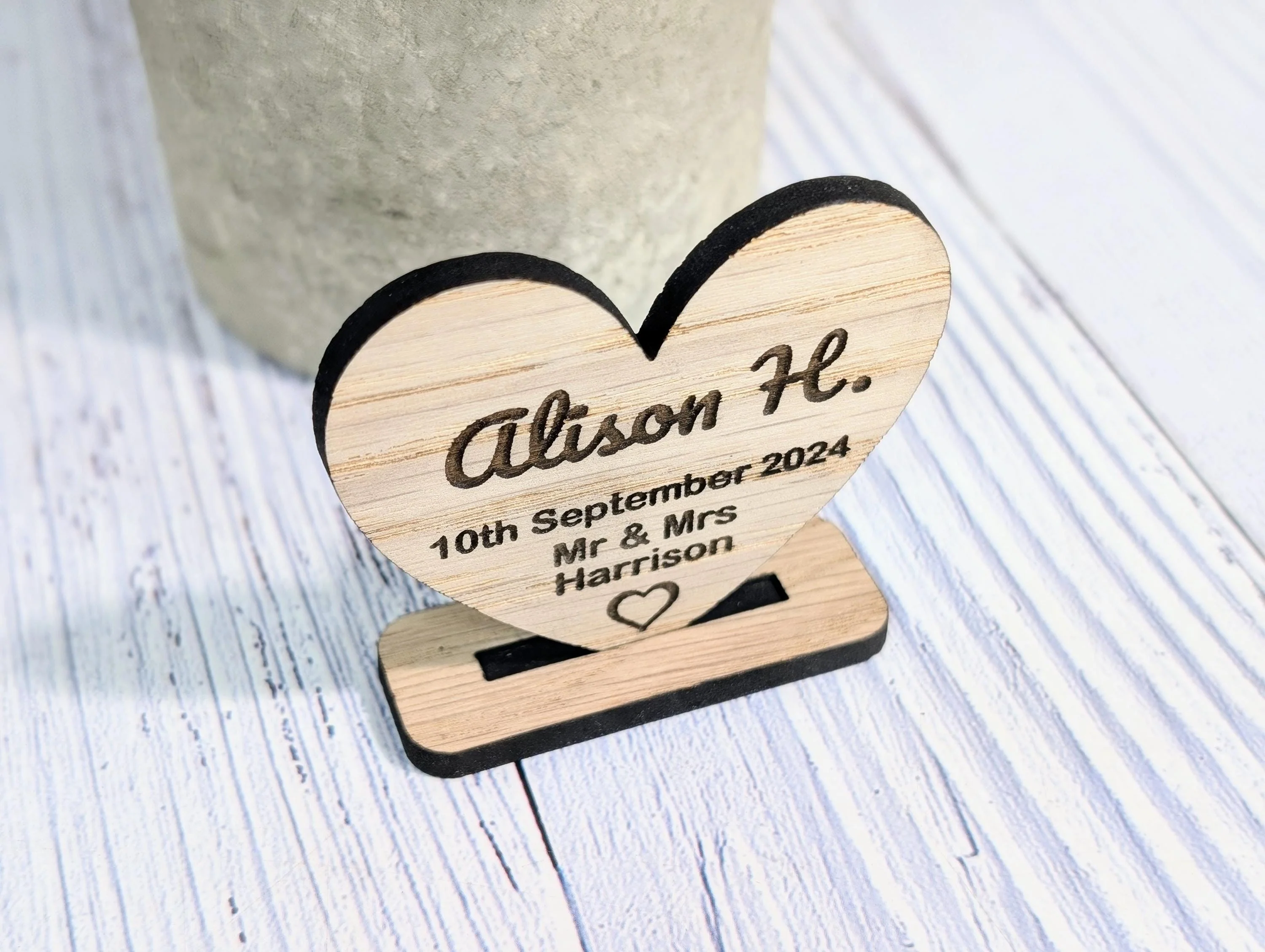 Wedding Wooden Name Place Cards, Personalised | Custom Place Name Hearts | Freestanding Table Cards | Place Setting | Wedding Favours - Image 5