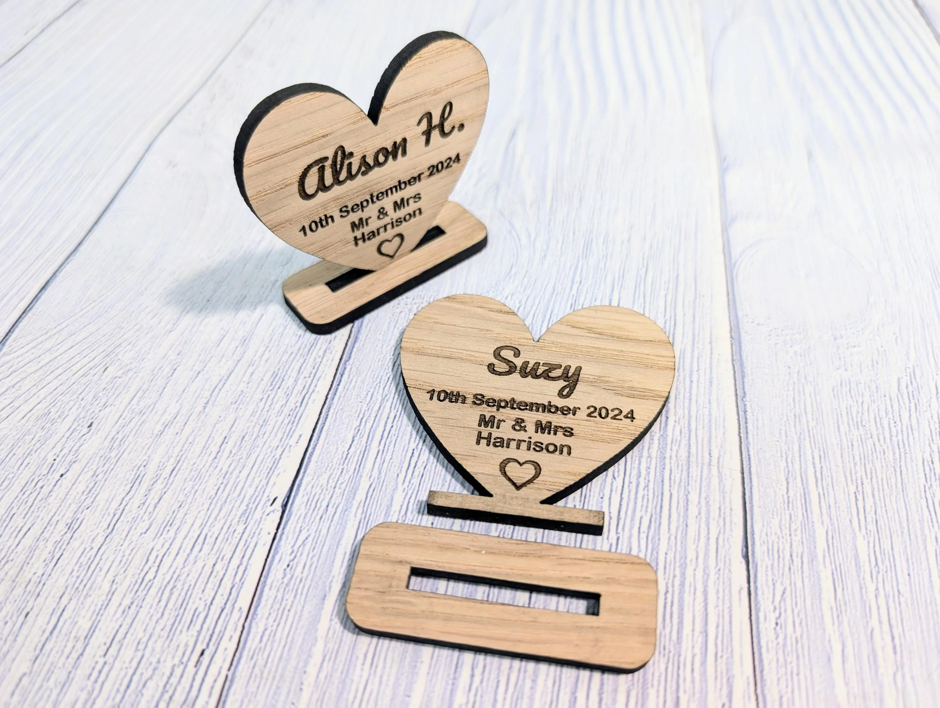 Wedding Wooden Name Place Cards, Personalised | Custom Place Name Hearts | Freestanding Table Cards | Place Setting | Wedding Favours - Image 8