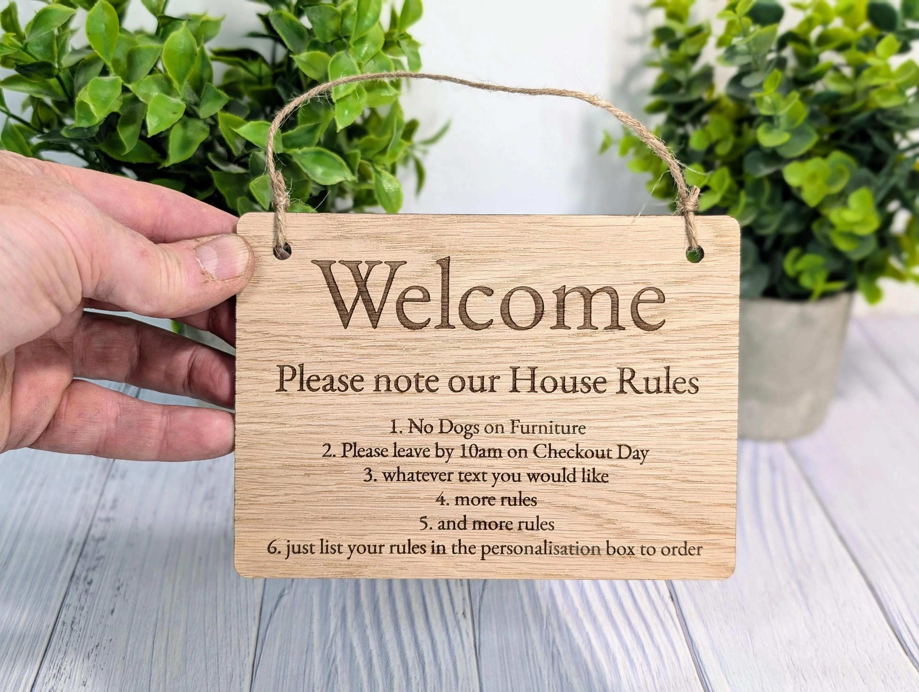 Welcome - Please Note Our House Rules Sign | Personalised Wooden Door Sign | Custom Airbnb & Home Rules | Oak Checkout, Pet, Bin Signage - Image 2