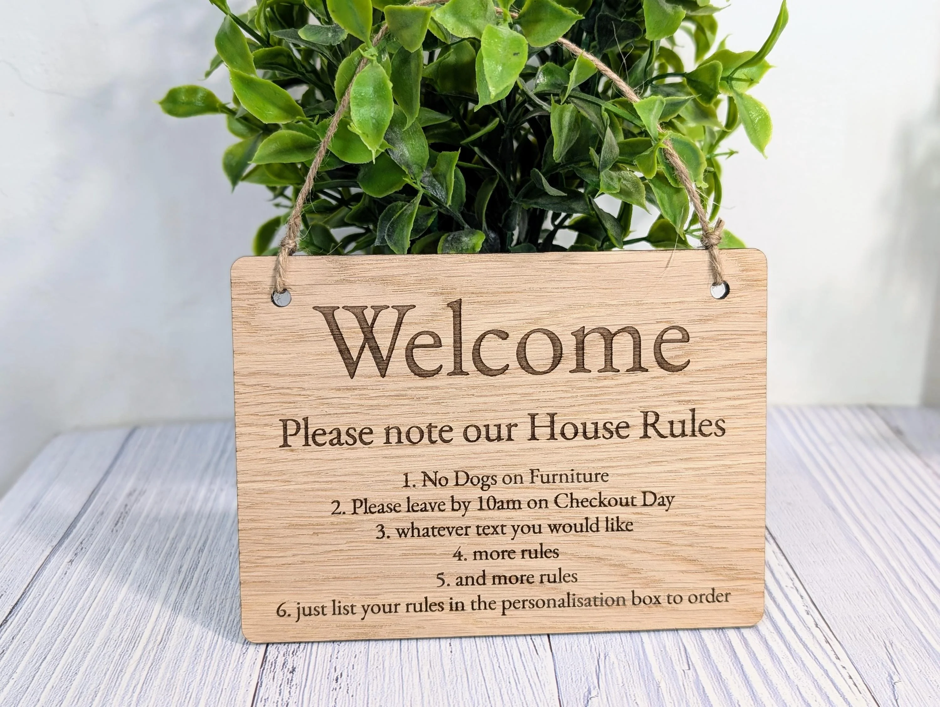 Welcome - Please Note Our House Rules Sign | Personalised Wooden Door Sign | Custom Airbnb & Home Rules | Oak Checkout, Pet, Bin Signage - Image 3