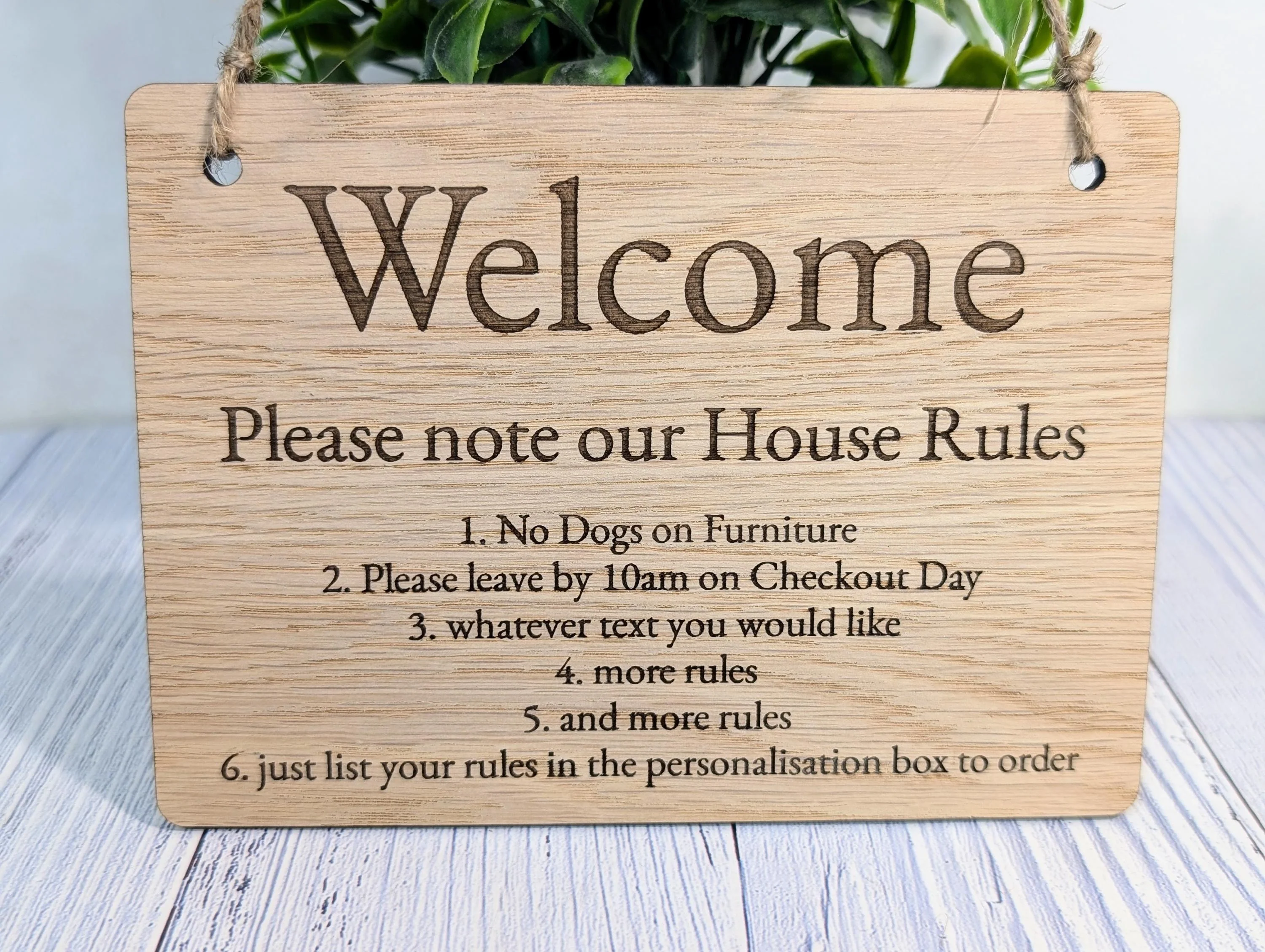 Welcome - Please Note Our House Rules Sign | Personalised Wooden Door Sign | Custom Airbnb & Home Rules | Oak Checkout, Pet, Bin Signage - Image 4