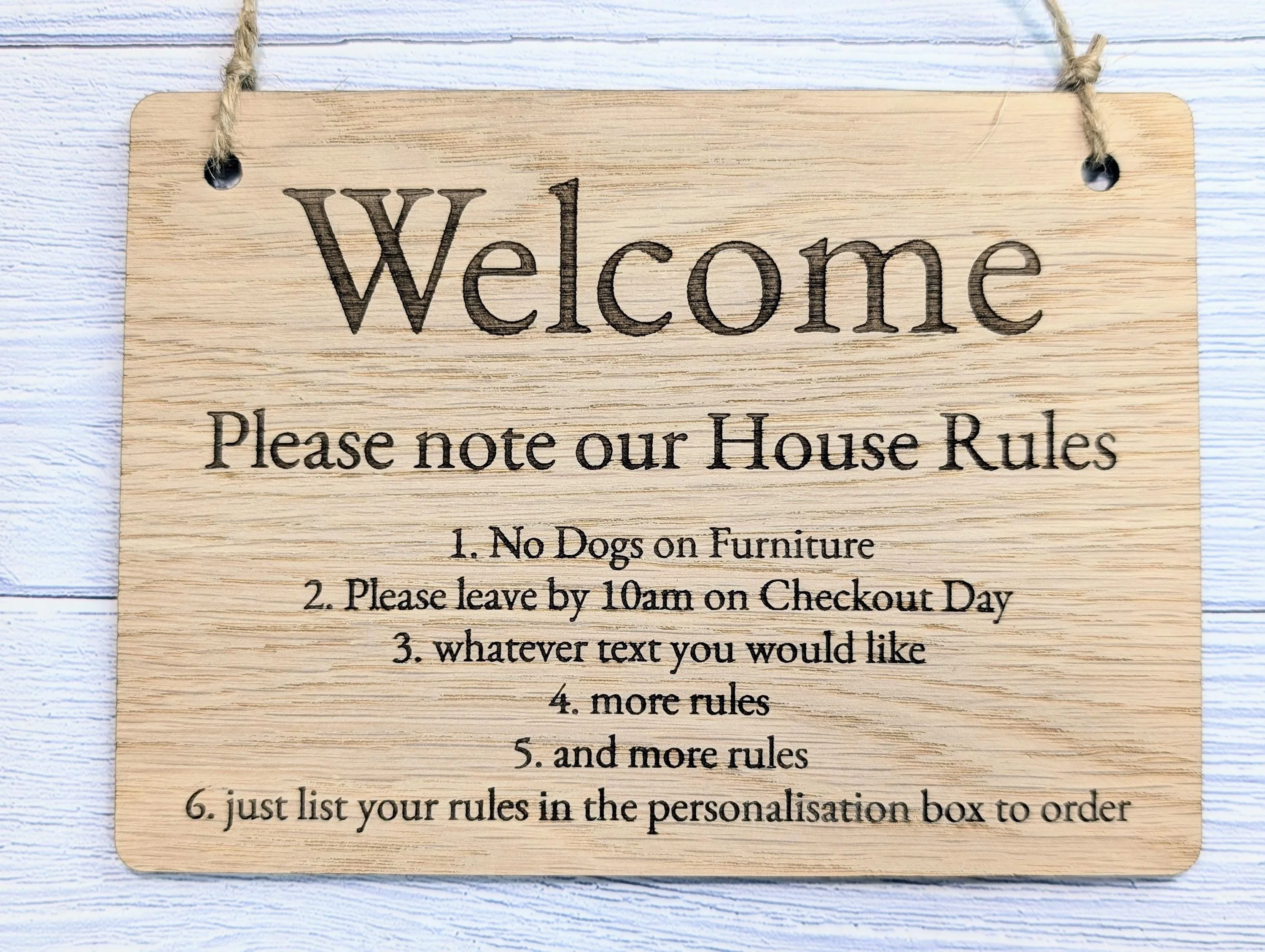 Welcome - Please Note Our House Rules Sign | Personalised Wooden Door Sign | Custom Airbnb & Home Rules | Oak Checkout, Pet, Bin Signage - Image 5
