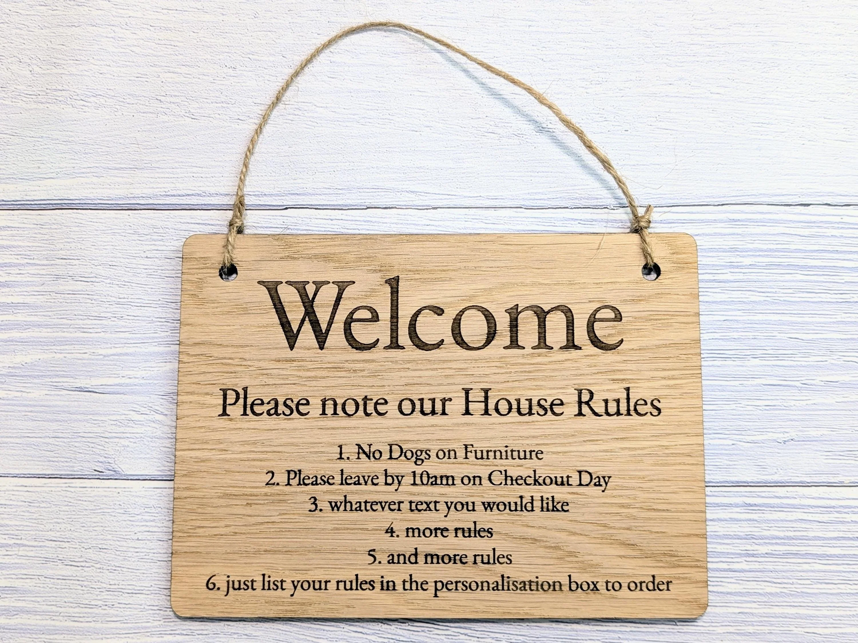 Welcome - Please Note Our House Rules Sign | Personalised Wooden Door Sign | Custom Airbnb & Home Rules | Oak Checkout, Pet, Bin Signage - Image 6