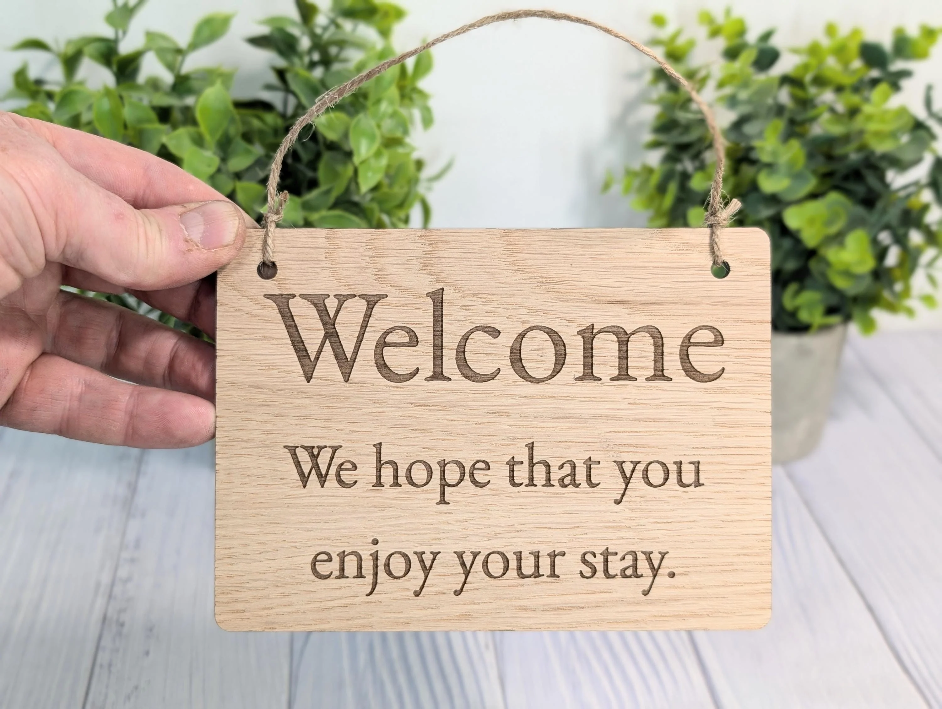 Welcome, We Hope You Enjoy Your Stay | Wooden Airbnb Door Sign | Oak Hospitality Wall Sign | Holiday Cottage | Rental Home - Image 2