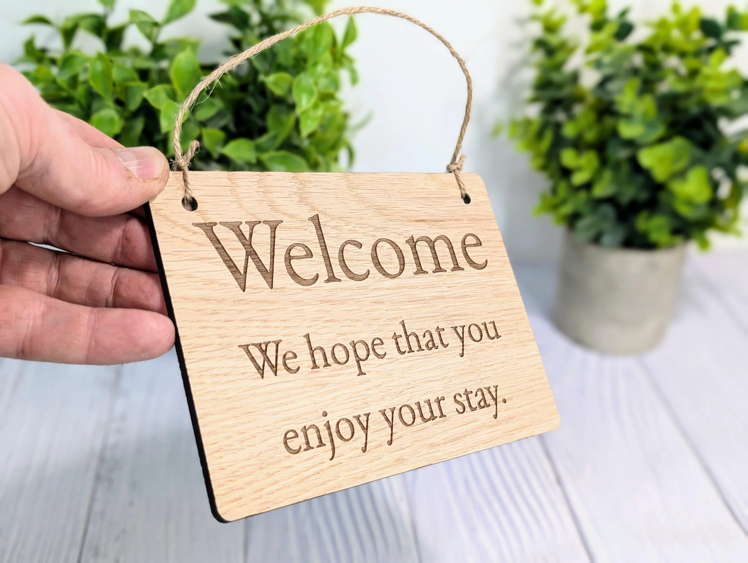 Welcome, We Hope You Enjoy Your Stay | Wooden Airbnb Door Sign | Oak Hospitality Wall Sign | Holiday Cottage | Rental Home - Image 3