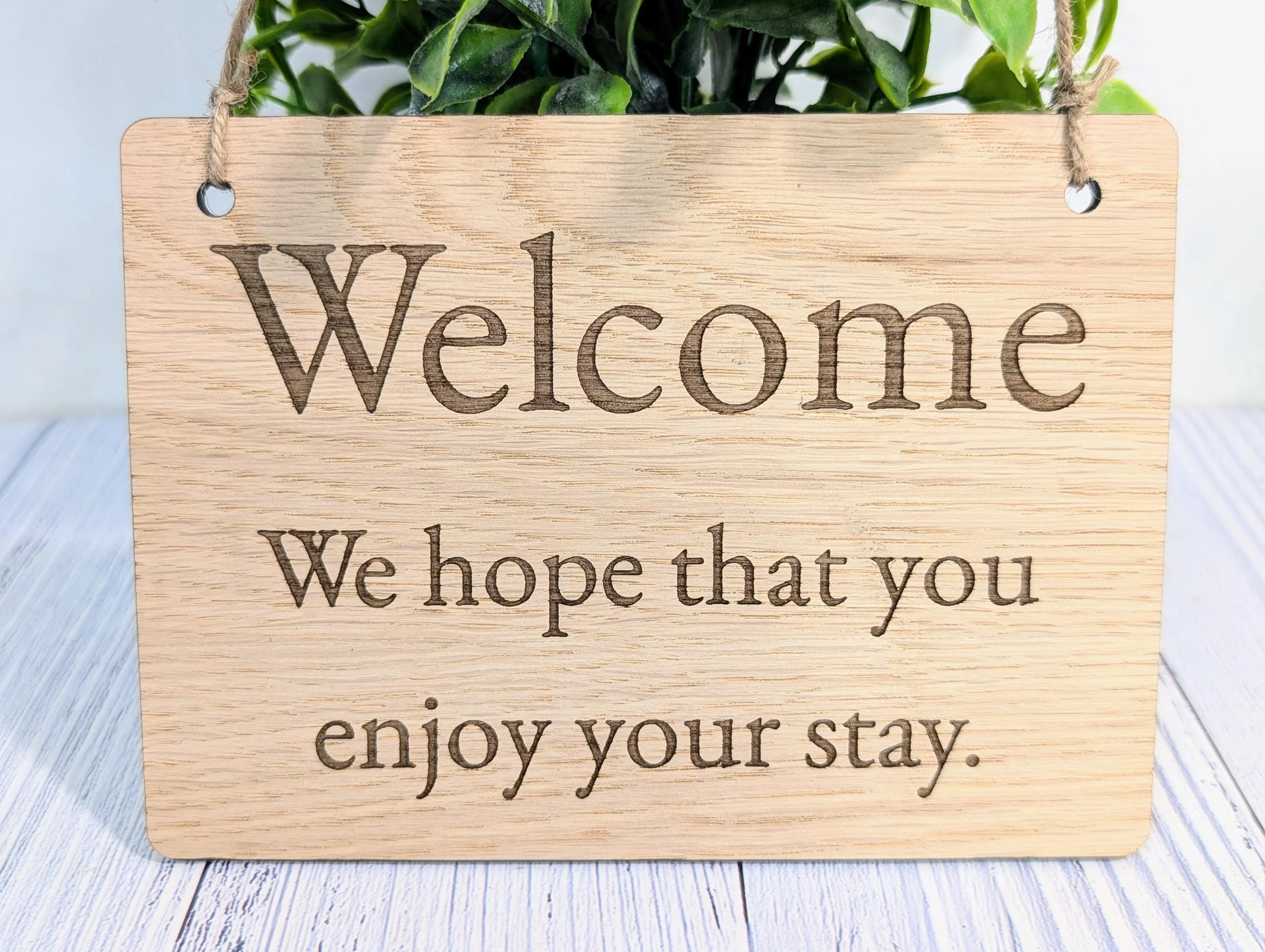 Welcome, We Hope You Enjoy Your Stay | Wooden Airbnb Door Sign | Oak Hospitality Wall Sign | Holiday Cottage | Rental Home - Image 4