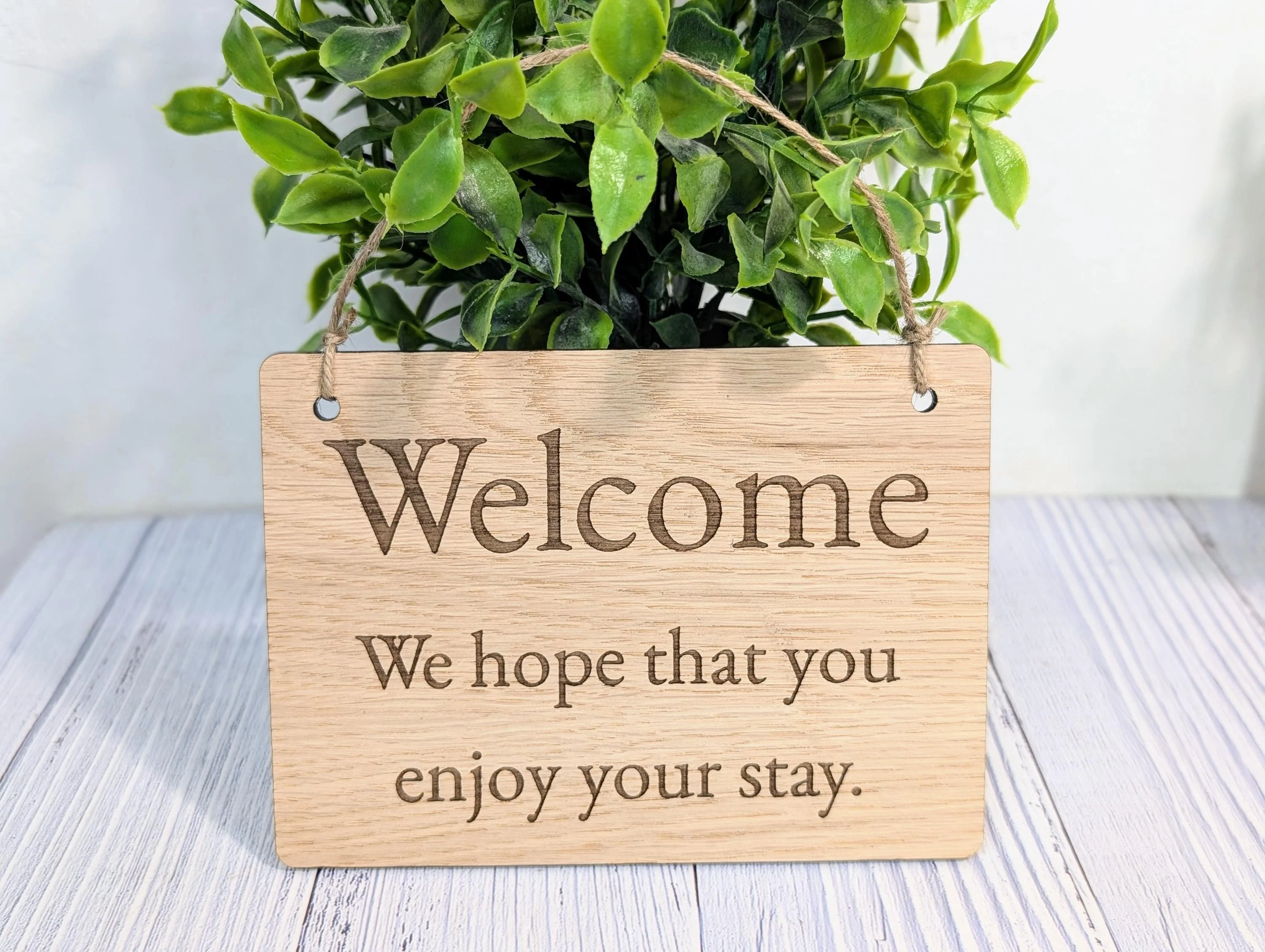 Welcome, We Hope You Enjoy Your Stay | Wooden Airbnb Door Sign | Oak Hospitality Wall Sign | Holiday Cottage | Rental Home - Image 5