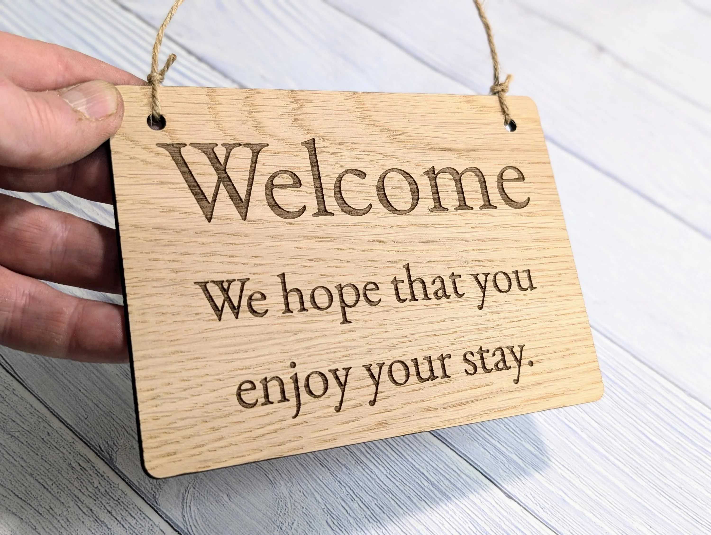 Welcome, We Hope You Enjoy Your Stay | Wooden Airbnb Door Sign | Oak Hospitality Wall Sign | Holiday Cottage | Rental Home - Image 9