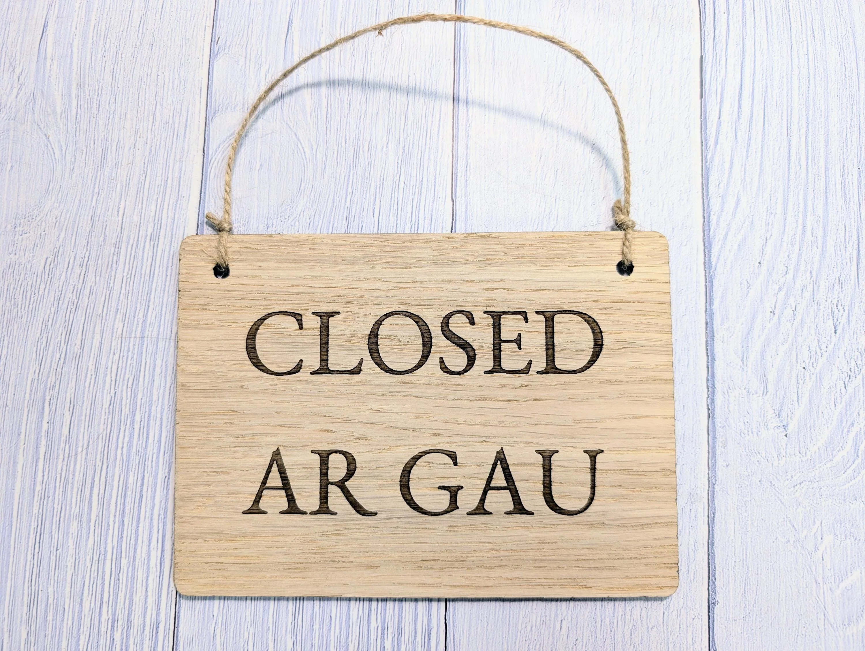 Welsh Bilingual Open Closed Sign – Ar Agor / Ar Gau – Solid Oak Double-Sided Door Sign – Handmade Wooden Shop Plaque from Wales - Image 5