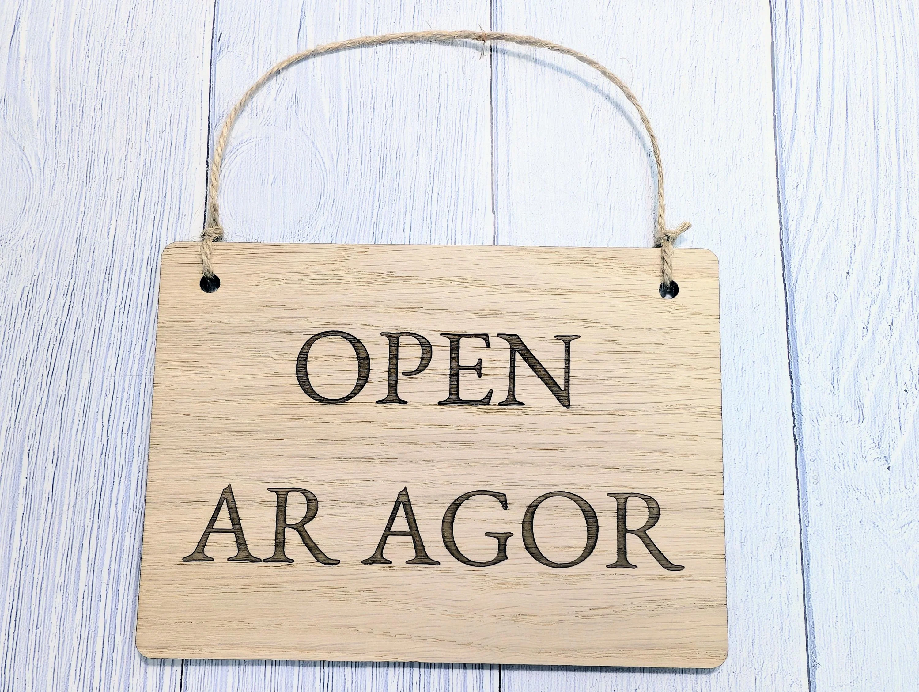 Welsh Bilingual Open Closed Sign – Ar Agor / Ar Gau – Solid Oak Double-Sided Door Sign – Handmade Wooden Shop Plaque from Wales - Image 6