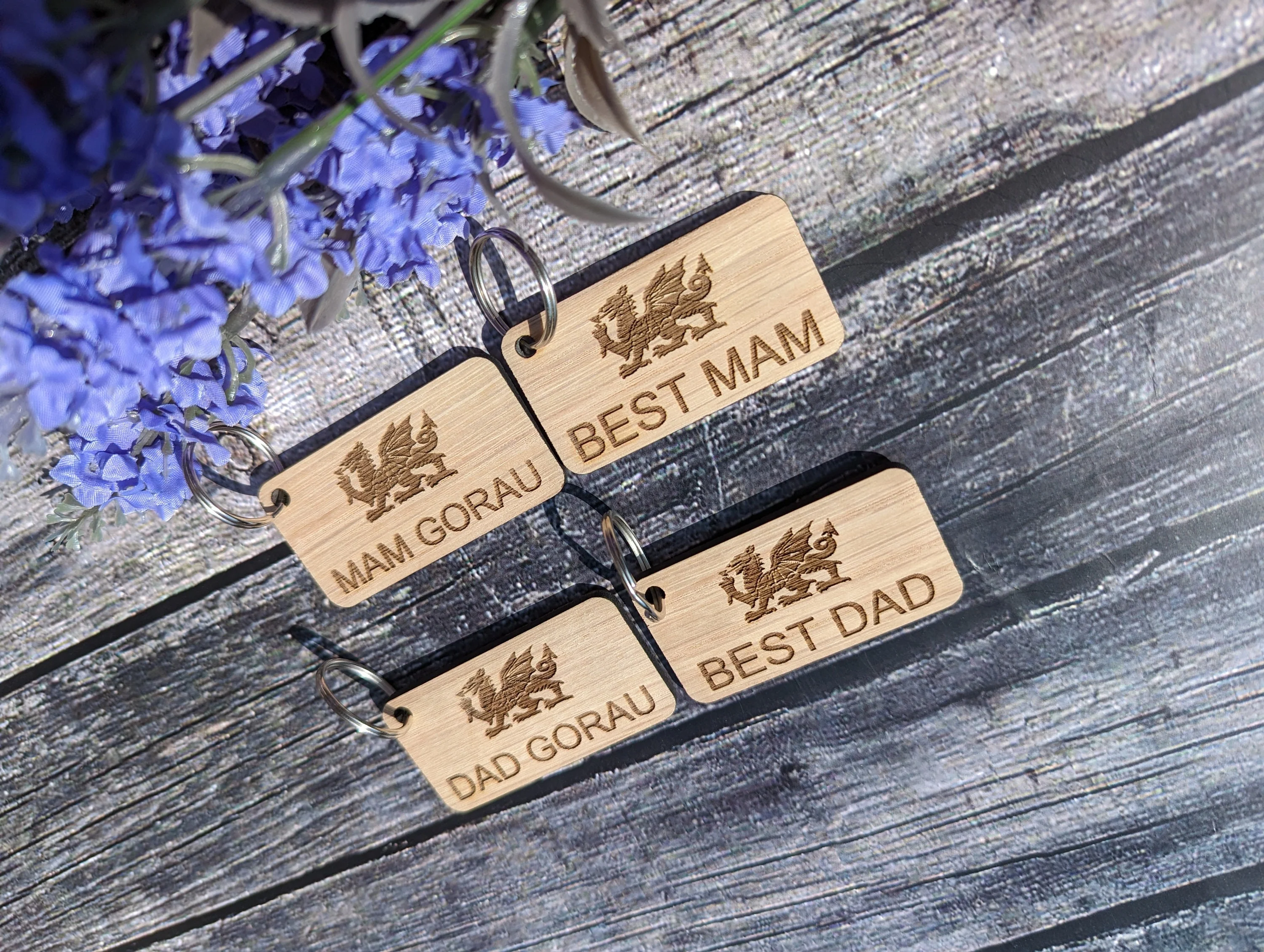 Welsh Keyrings, Best Dad, Best Mam, Dad Gorau, Mam Gorau, with Welsh Dragon, Welsh Gifts, Mother's Day Gift, Father's Day Gift - Image 2