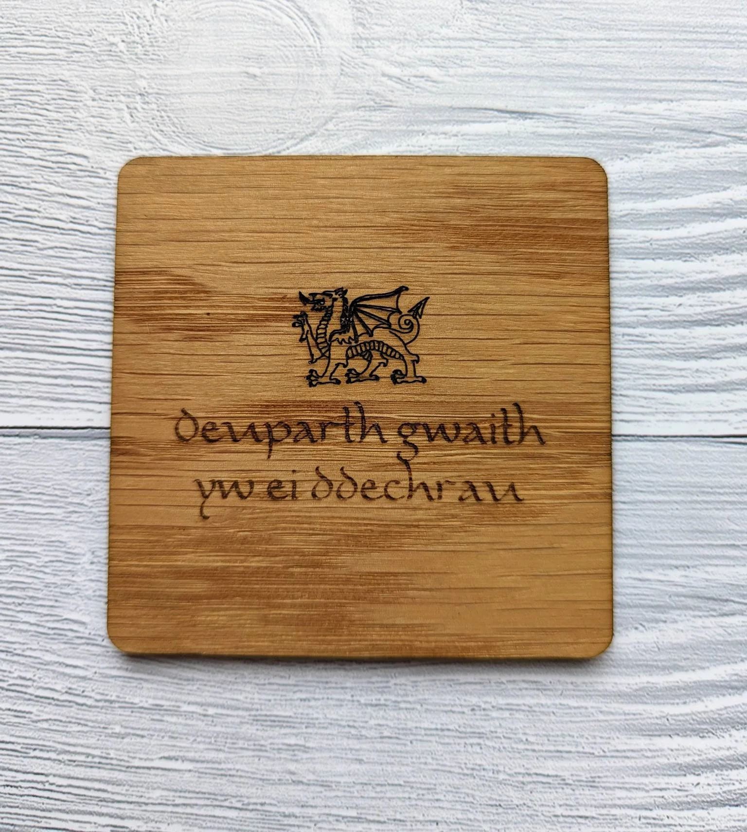 Welsh Wooden Coasters, Welsh Language Gift, Birthday Gift, Oak - Image 3
