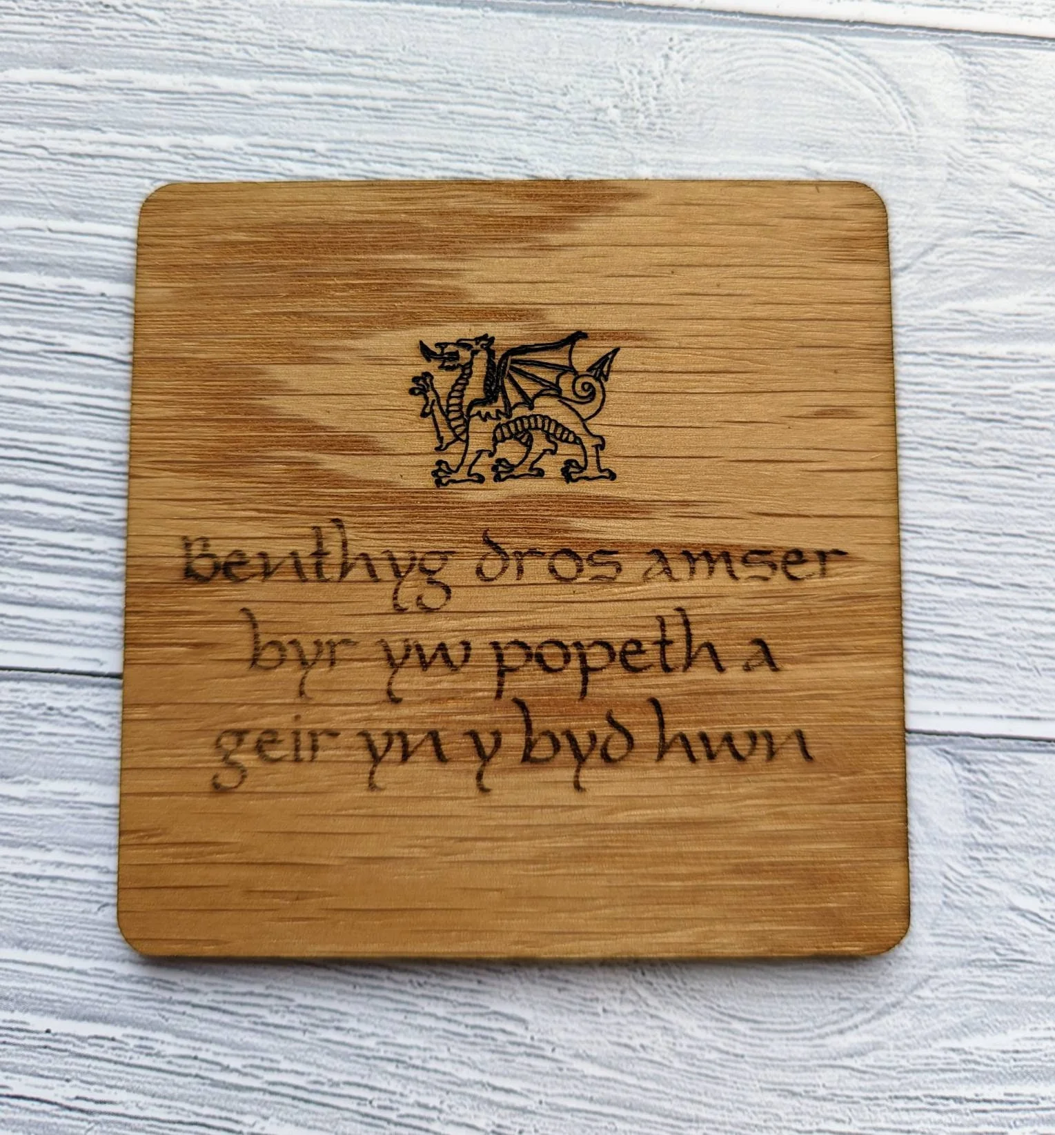 Welsh Wooden Coasters, Welsh Language Gift, Birthday Gift, Oak - Image 6
