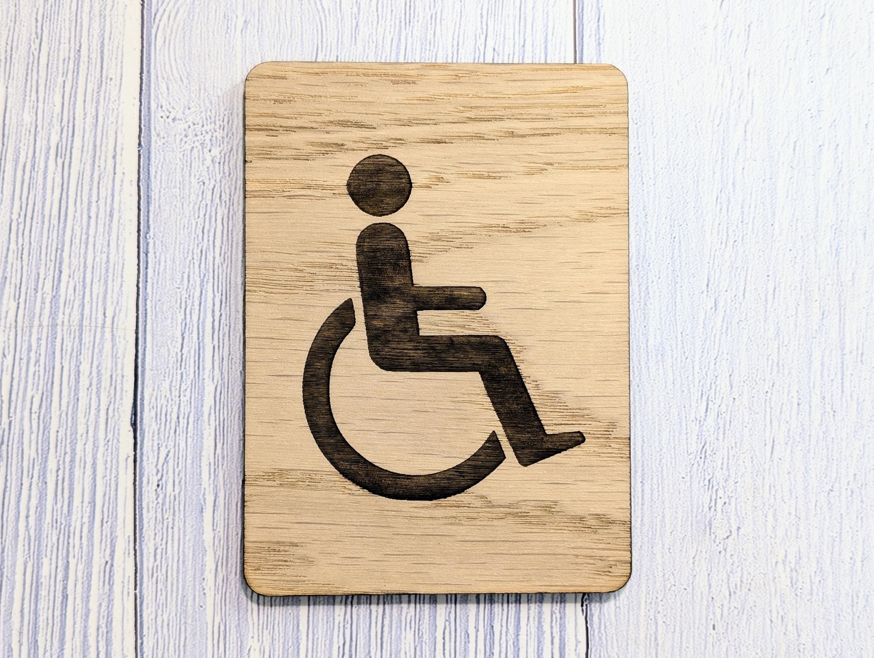 Wooden Accessible Toilet Sign Wheelchair Silhouette | Engraved Oak Restroom Door Plaque in 4 Sizes | Home or Business - Image 6