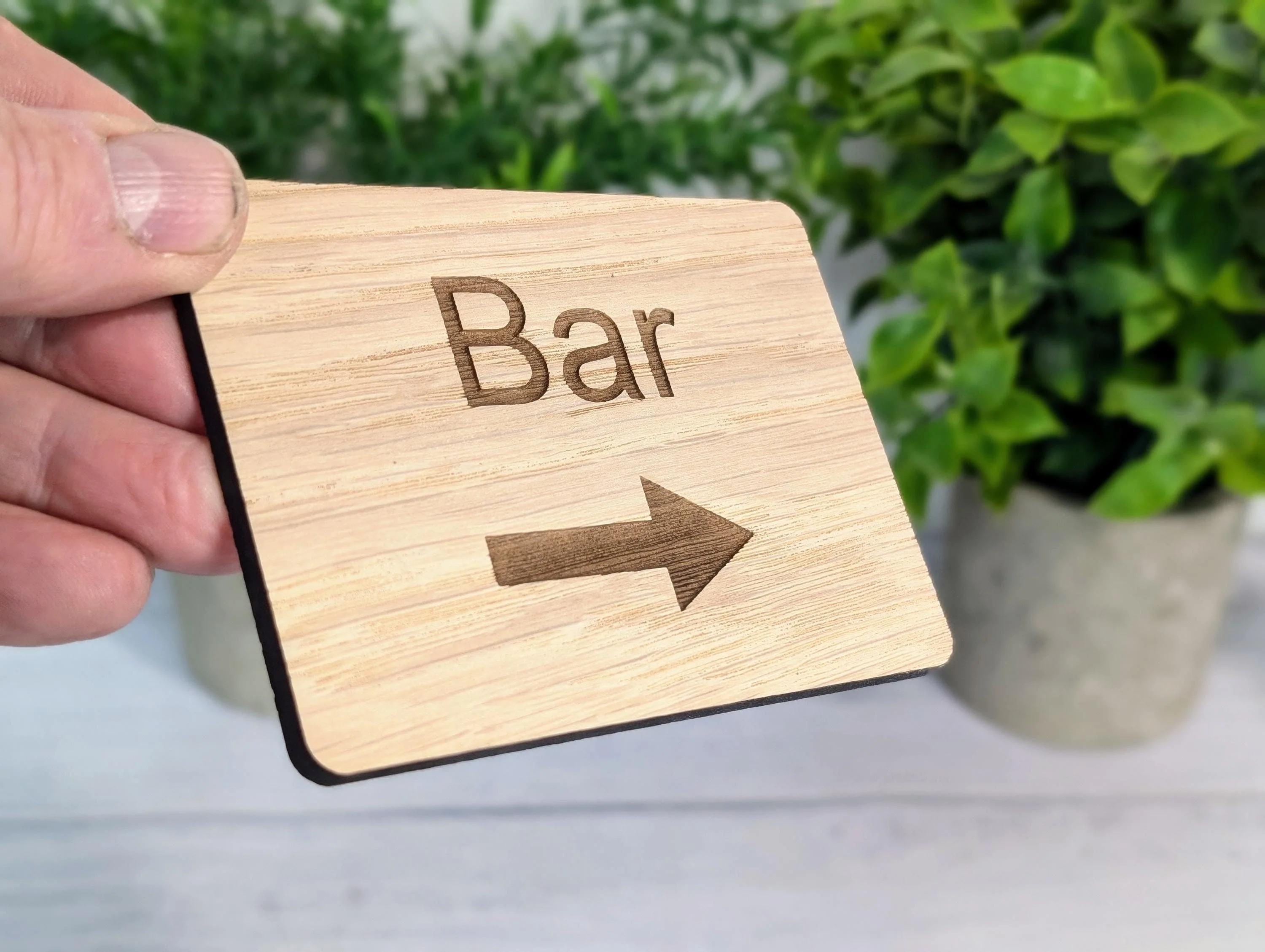 Wooden "Bar" Sign with Optional Arrow | Engraved Oak | For Homes, Pubs, Hotels, Hospitality Decor | 4 Sizes | Personalised Text Option - Image 2
