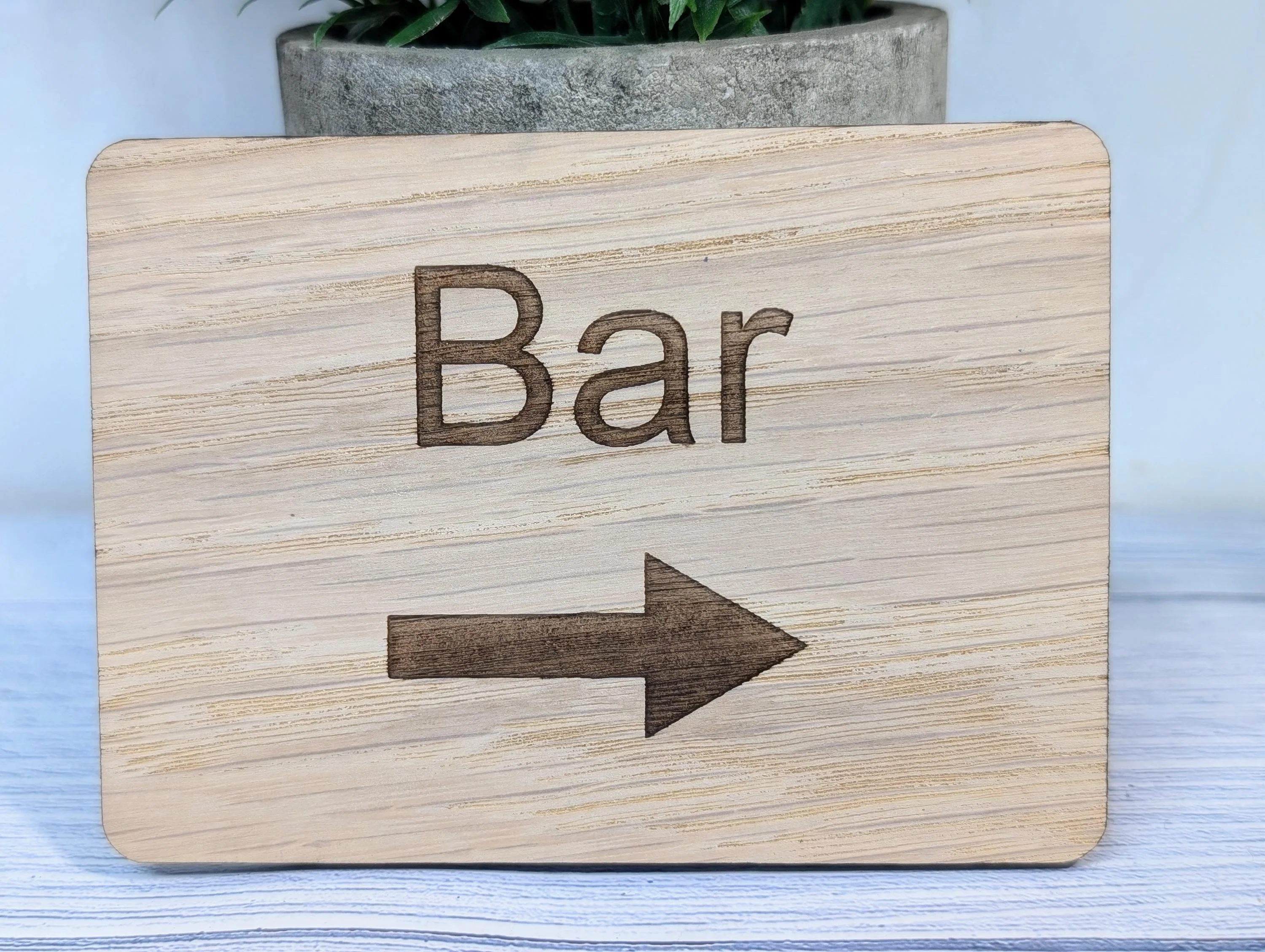 Wooden "Bar" Sign with Optional Arrow | Engraved Oak | For Homes, Pubs, Hotels, Hospitality Decor | 4 Sizes | Personalised Text Option - Image 3
