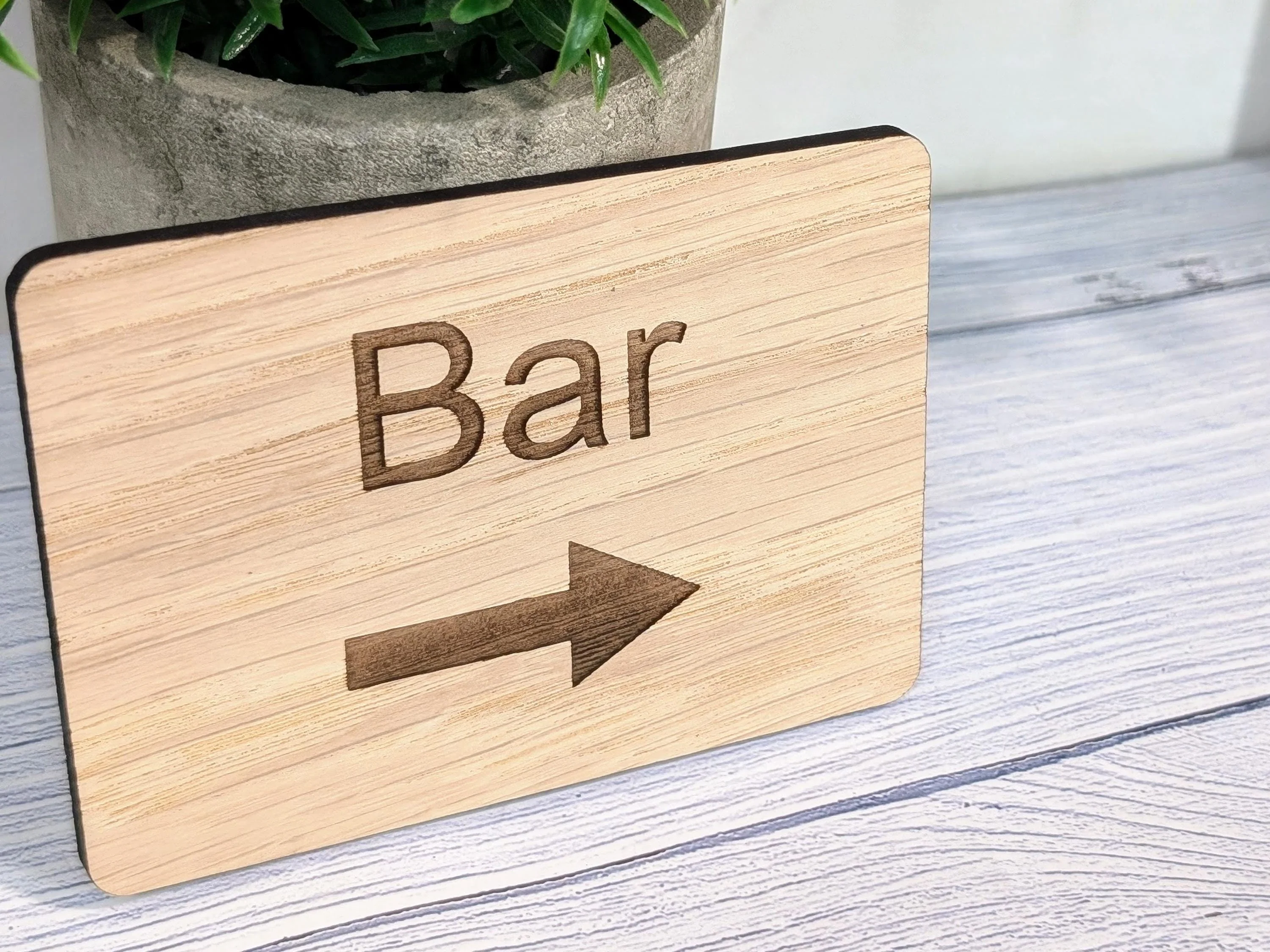 Wooden "Bar" Sign with Optional Arrow | Engraved Oak | For Homes, Pubs, Hotels, Hospitality Decor | 4 Sizes | Personalised Text Option - Image 4