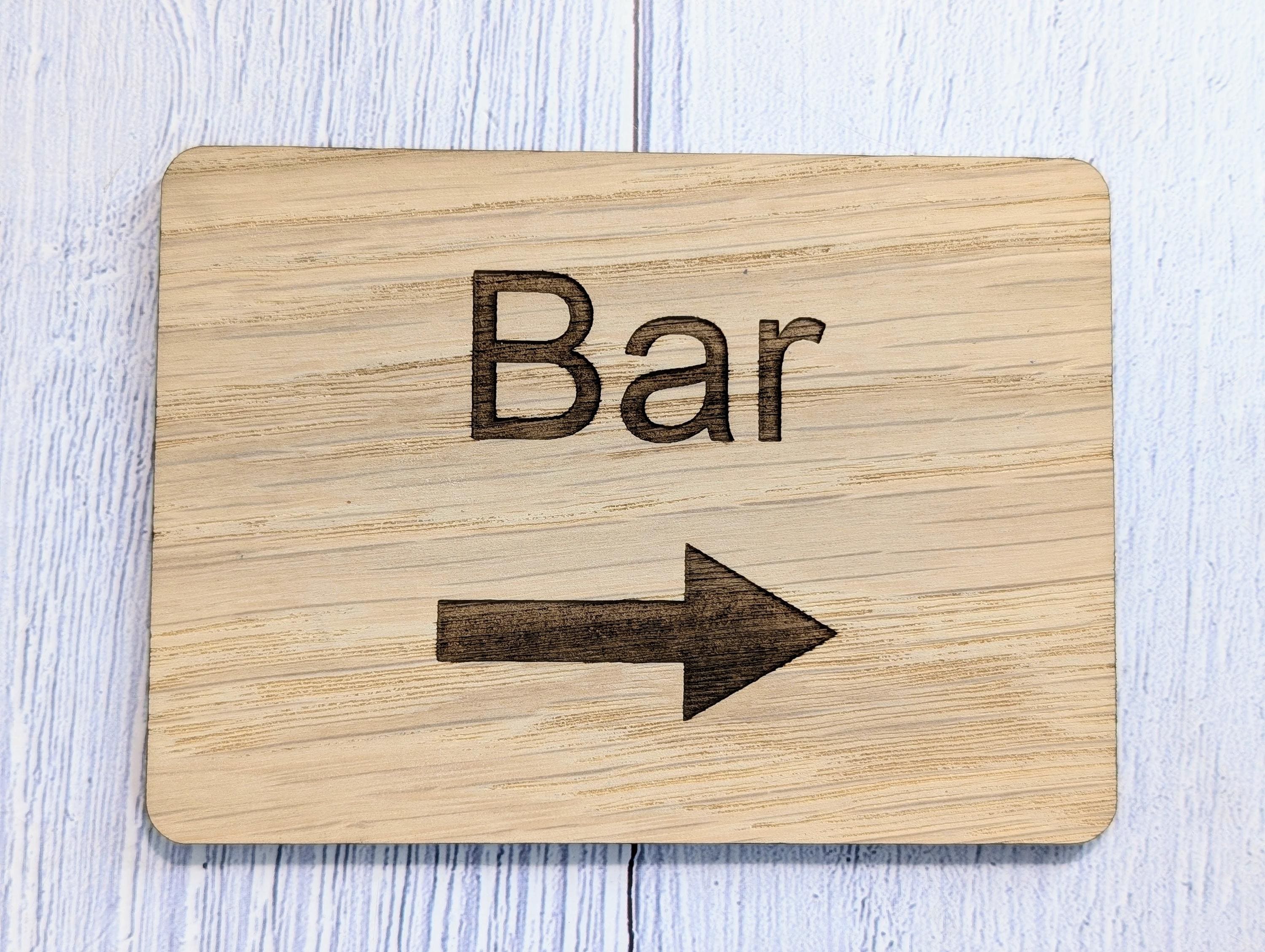 Wooden "Bar" Sign with Optional Arrow | Engraved Oak | For Homes, Pubs, Hotels, Hospitality Decor | 4 Sizes | Personalised Text Option - Image 6