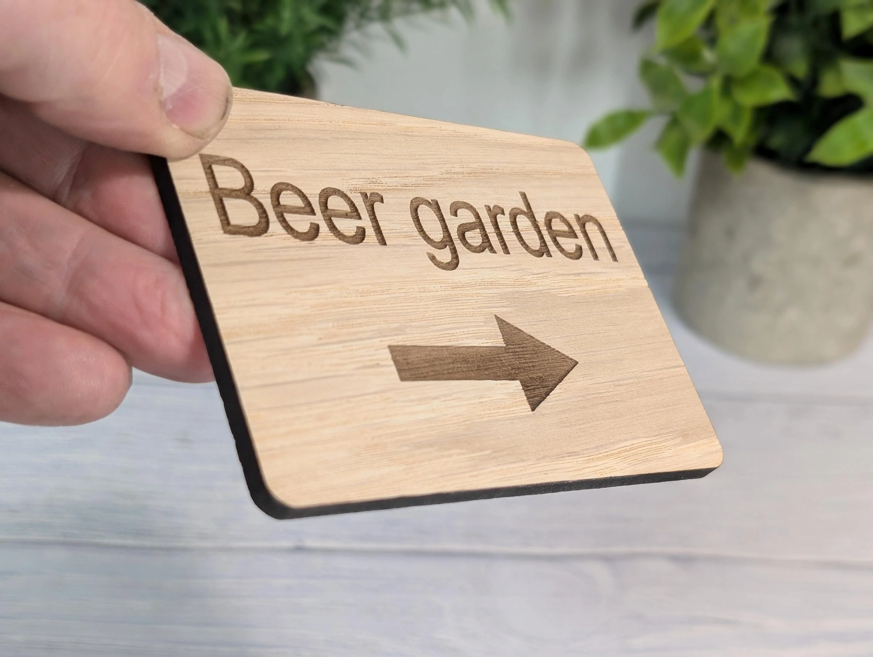 Wooden "Beer Garden" Indoor Sign with Optional Arrow | Engraved Oak | For Pubs, Hotels, Hospitality | 4 Sizes | Personalised Text Option - Image 2