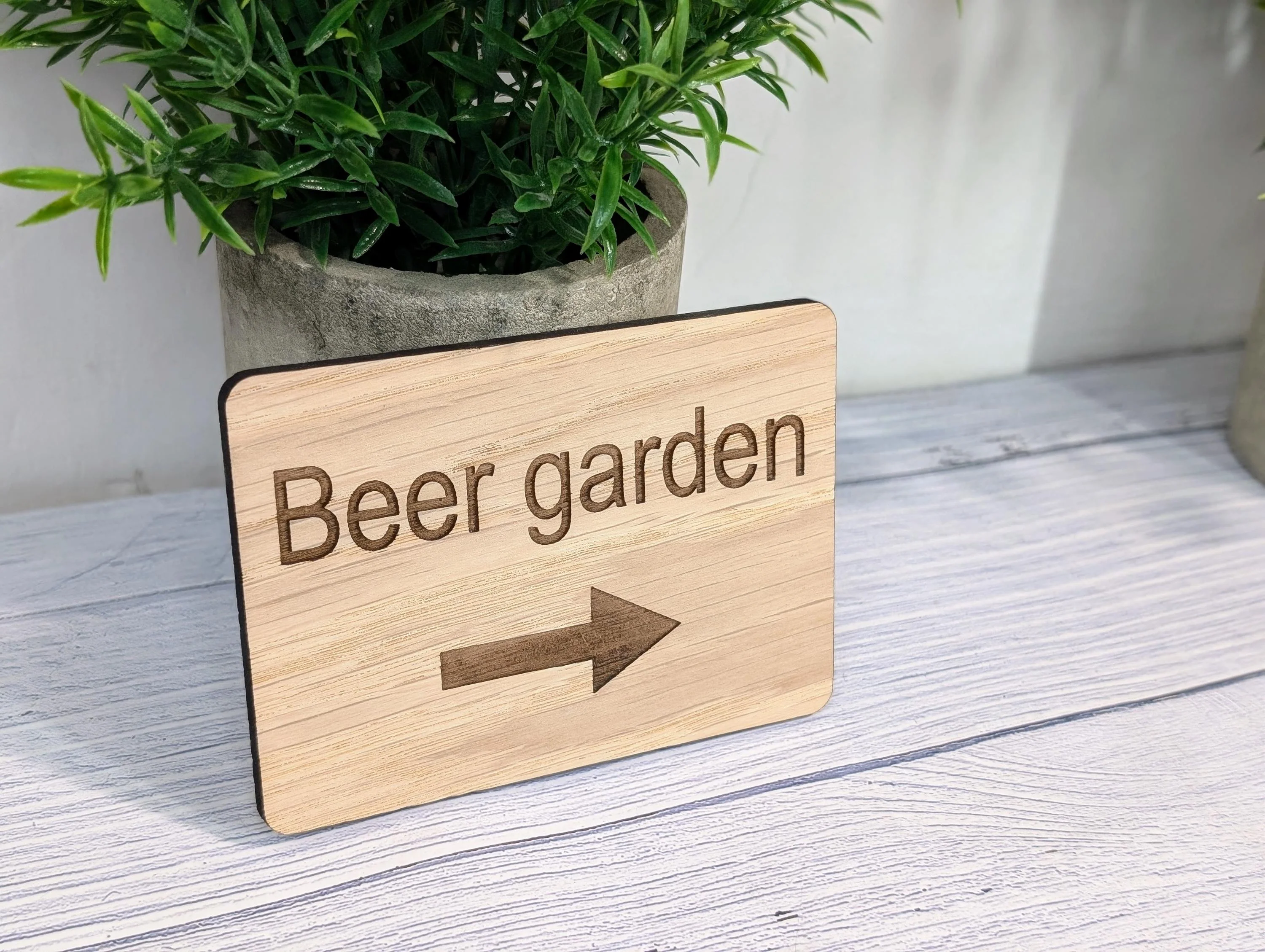 Wooden "Beer Garden" Indoor Sign with Optional Arrow | Engraved Oak | For Pubs, Hotels, Hospitality | 4 Sizes | Personalised Text Option - Image 4