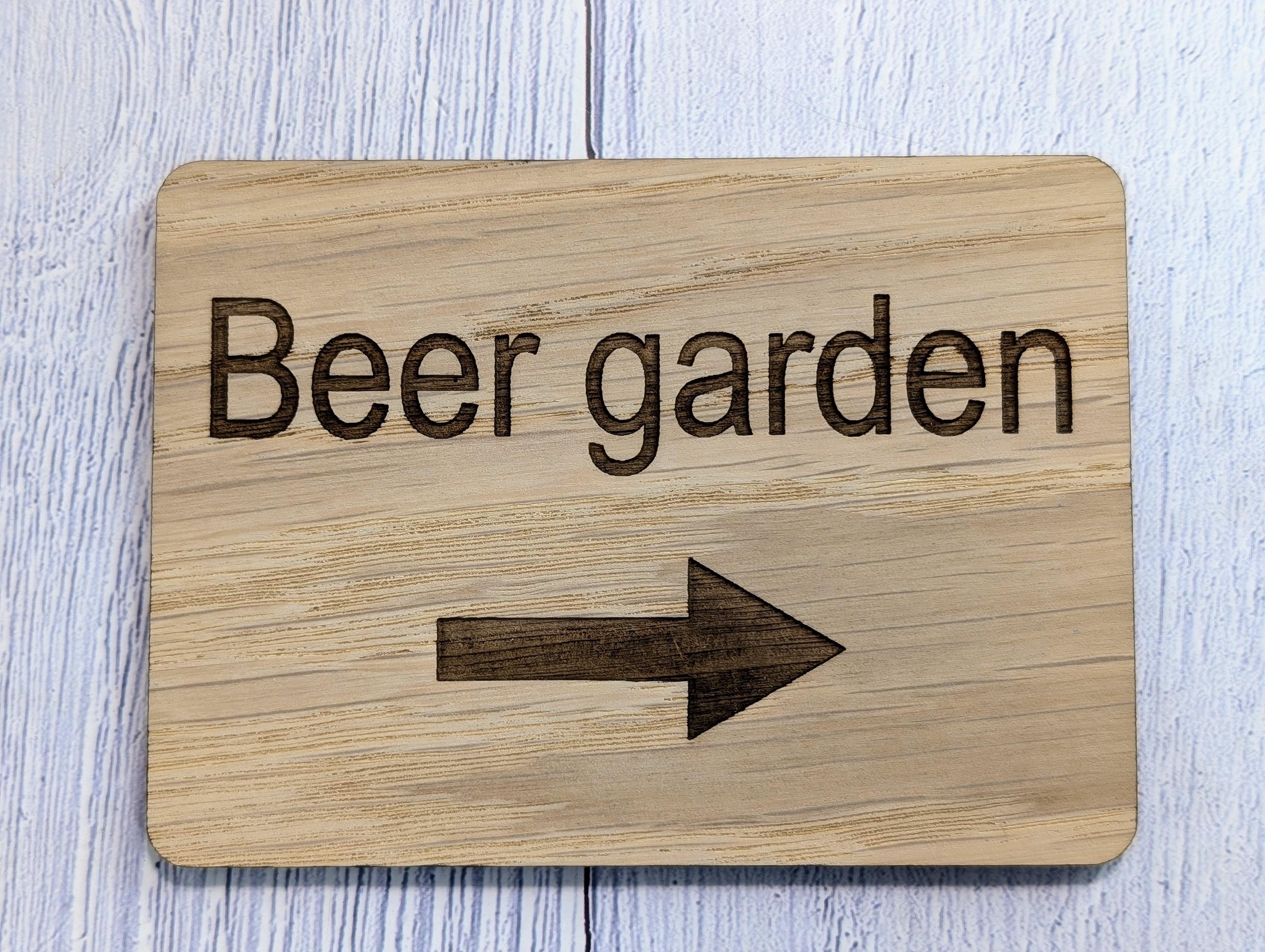 Wooden "Beer Garden" Indoor Sign with Optional Arrow | Engraved Oak | For Pubs, Hotels, Hospitality | 4 Sizes | Personalised Text Option - Image 6